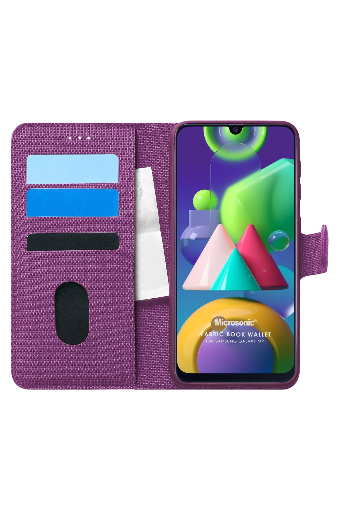 Microsonic Samsung Galaxy M21 Uyumlu Kılıf Fabric Book Wallet Mor