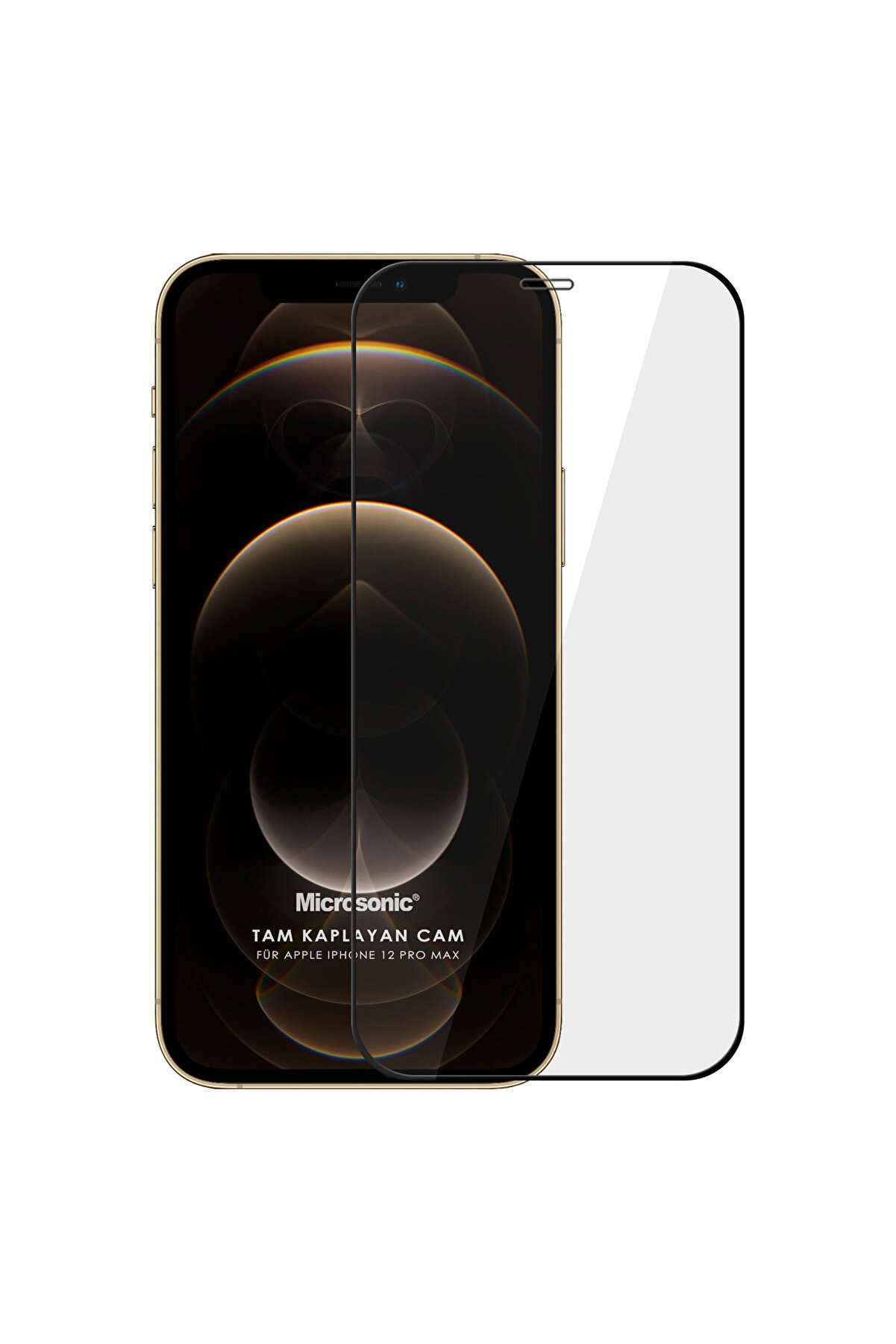 Microsonic Apple Iphone 12 Pro Max Tam Kaplayan Temperli Cam Ekran Koruyucu Siyah