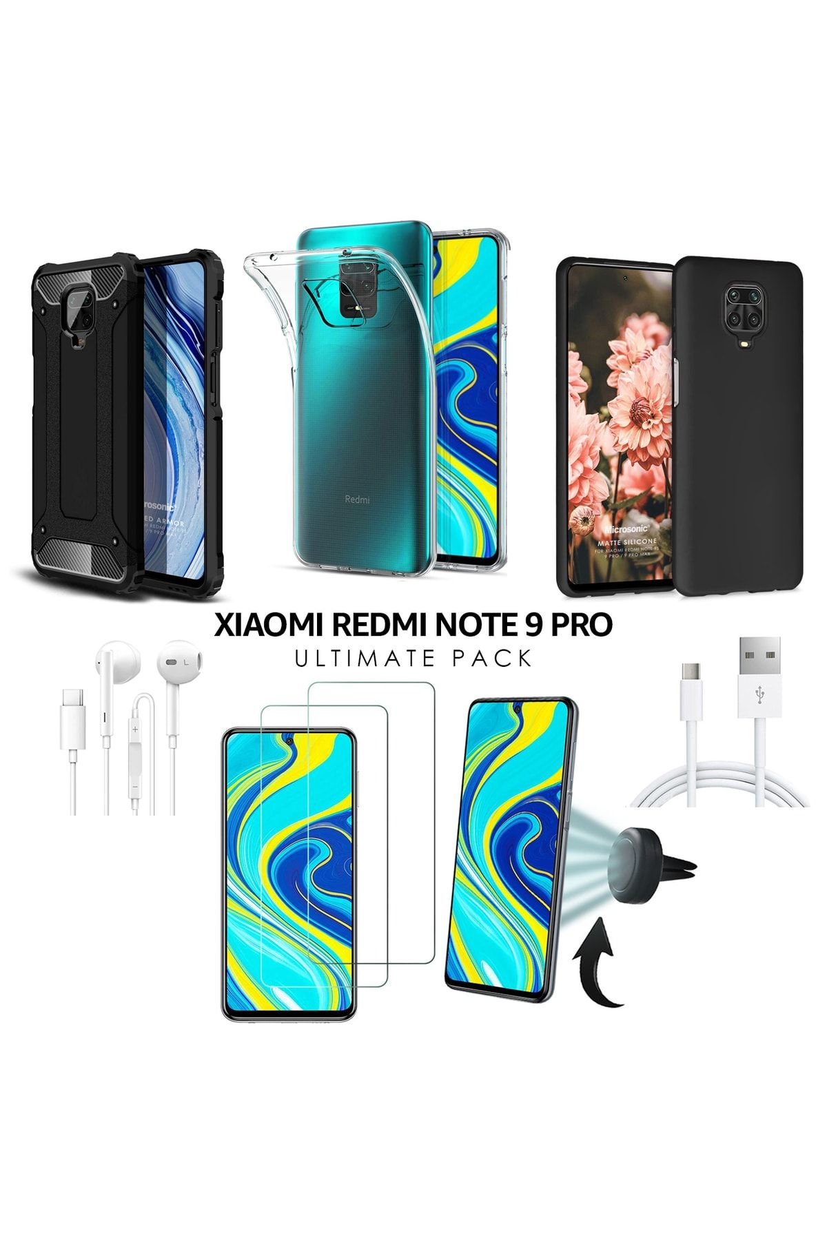 Microsonic Redmi Note 9 Pro Kılıf & Aksesuar Seti