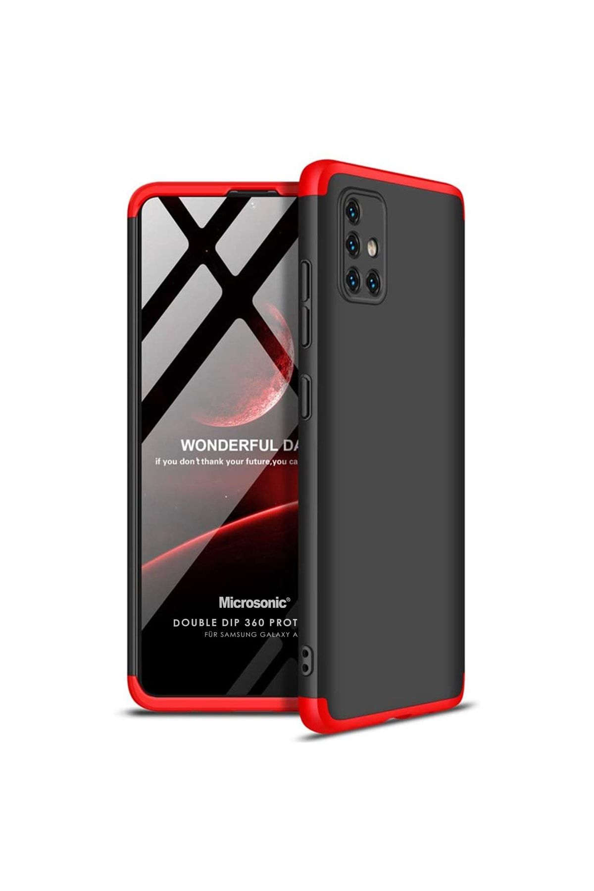 Microsonic Galaxy A51 Kılıf Double Dip 360 Protective Siyah Kırmızı