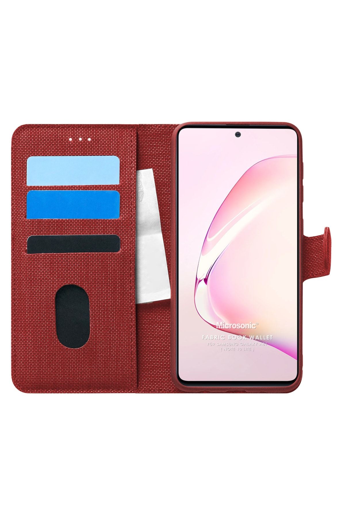 Microsonic Galaxy Note 10 Lite Kılıf Fabric Book Wallet Kırmızı
