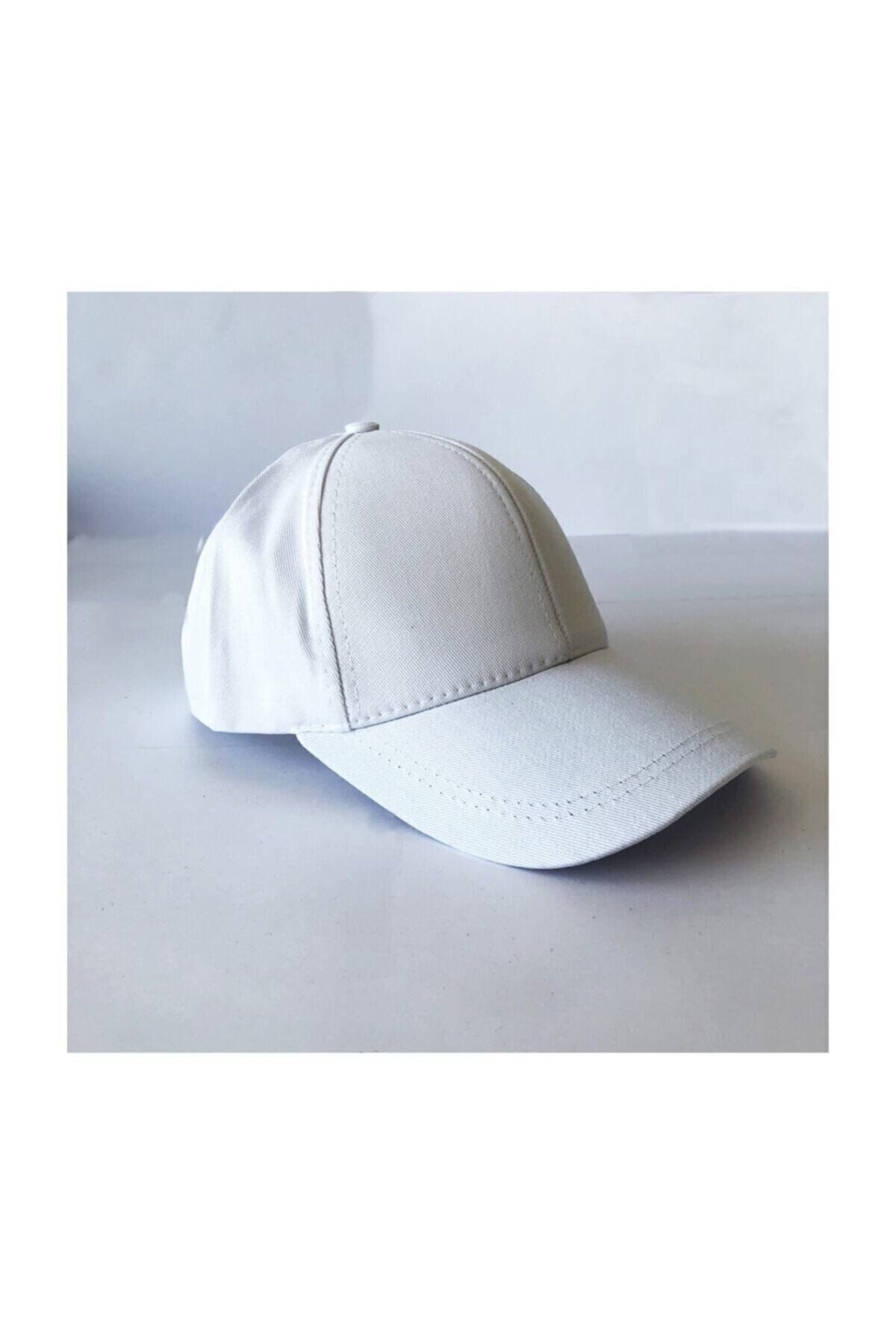 Tek Şapka Beyaz Yazlık Örme Düz Renk Arkası Ayarlanabilir Şapka (UNİSEX)