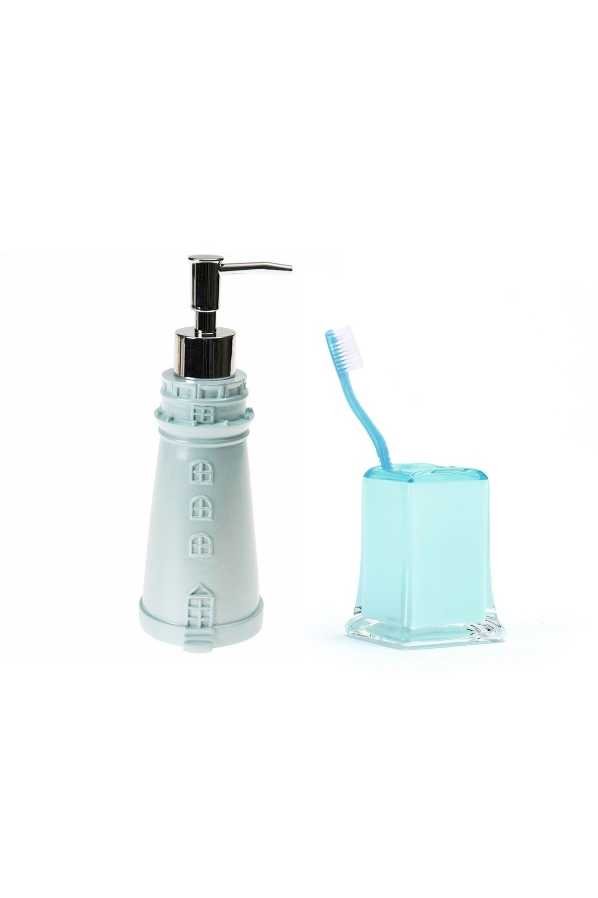 Sia Sıvı Sabunluk,diş Fırçalık 2 Li Banyo Seti,deniz Feneri Ve Buz Mavi