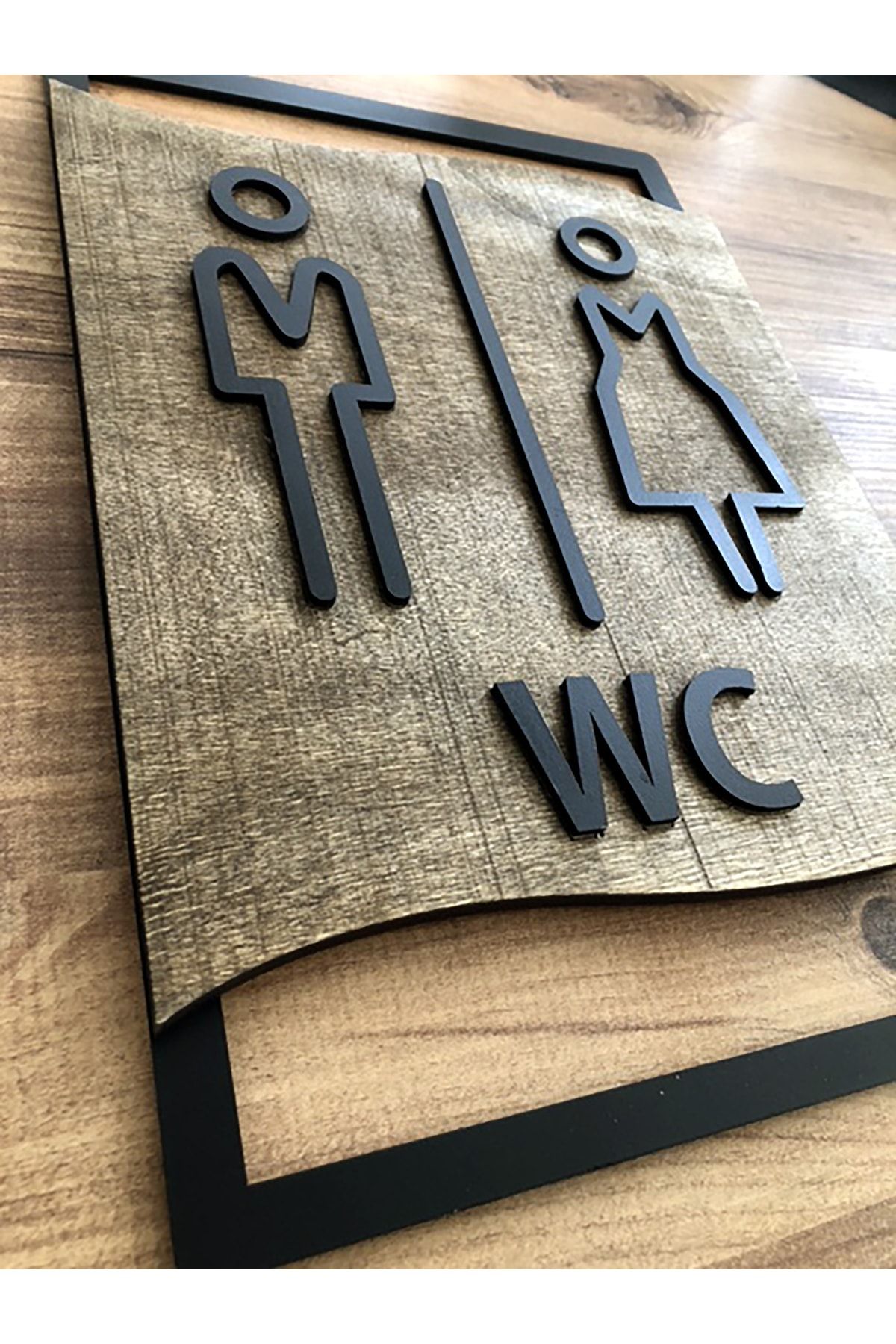 Sticker Sepetim Wc Kapı Tabelası Tuvalet Ahşap Kabartma Duvar Dekoru