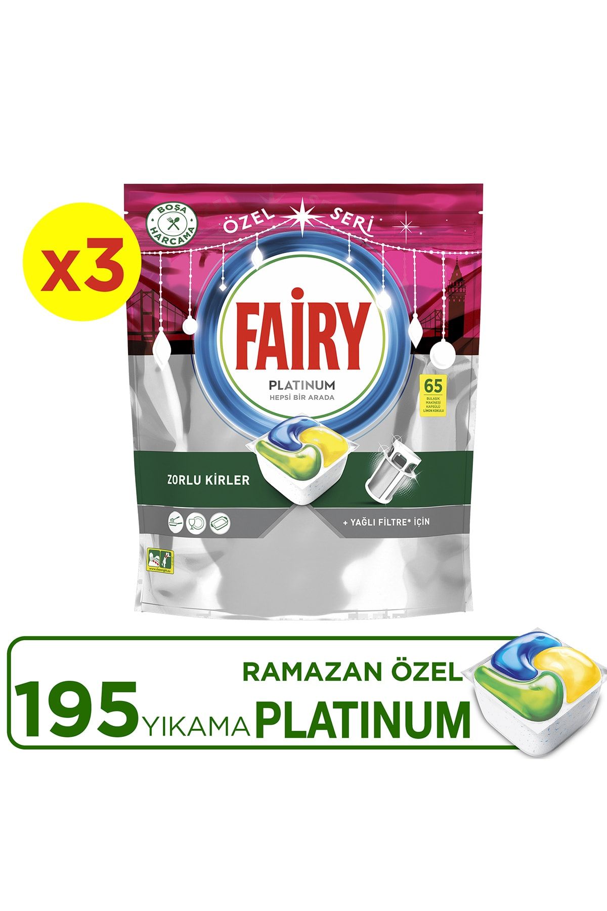 Fairy Platinum Limon Kokulu 195 Yıkama Bulaşık Makinesi Deterjanı Kapsülü