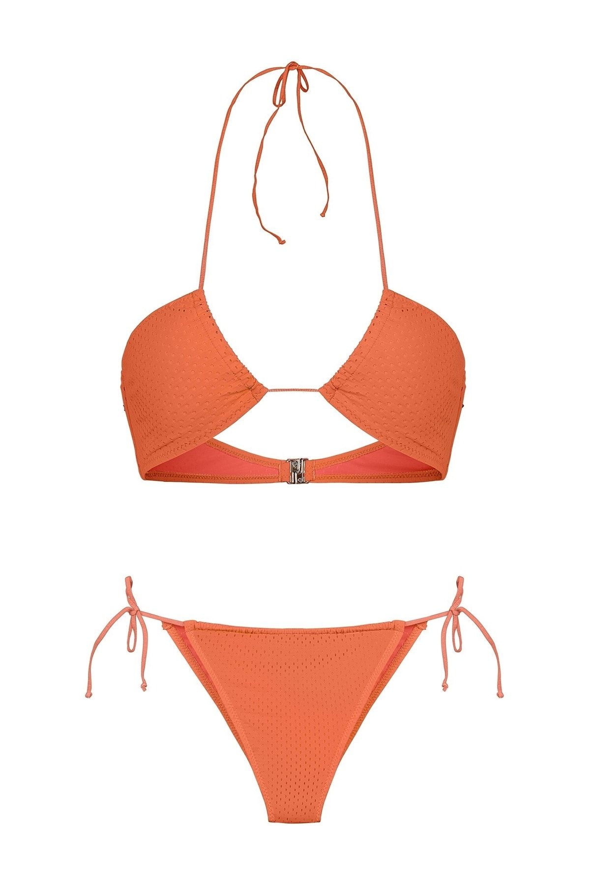 Aquella Halter Yaka Kayısı File Bikini Takım