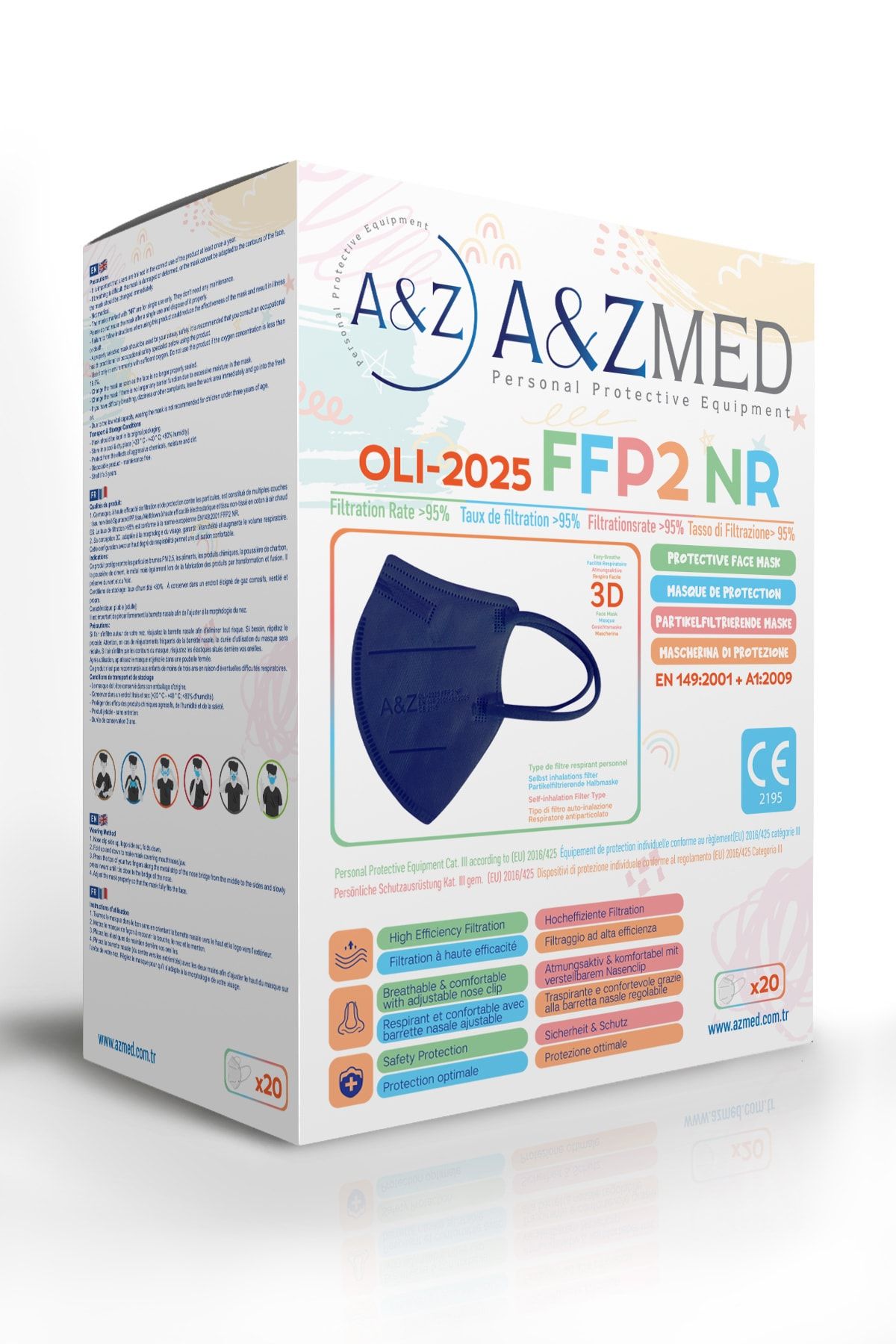 A&Z Med FFP2 Çocuk Maskesi Telli ve Tek Tek Paketli 20 Adetlik 1 Kutu - Mavi