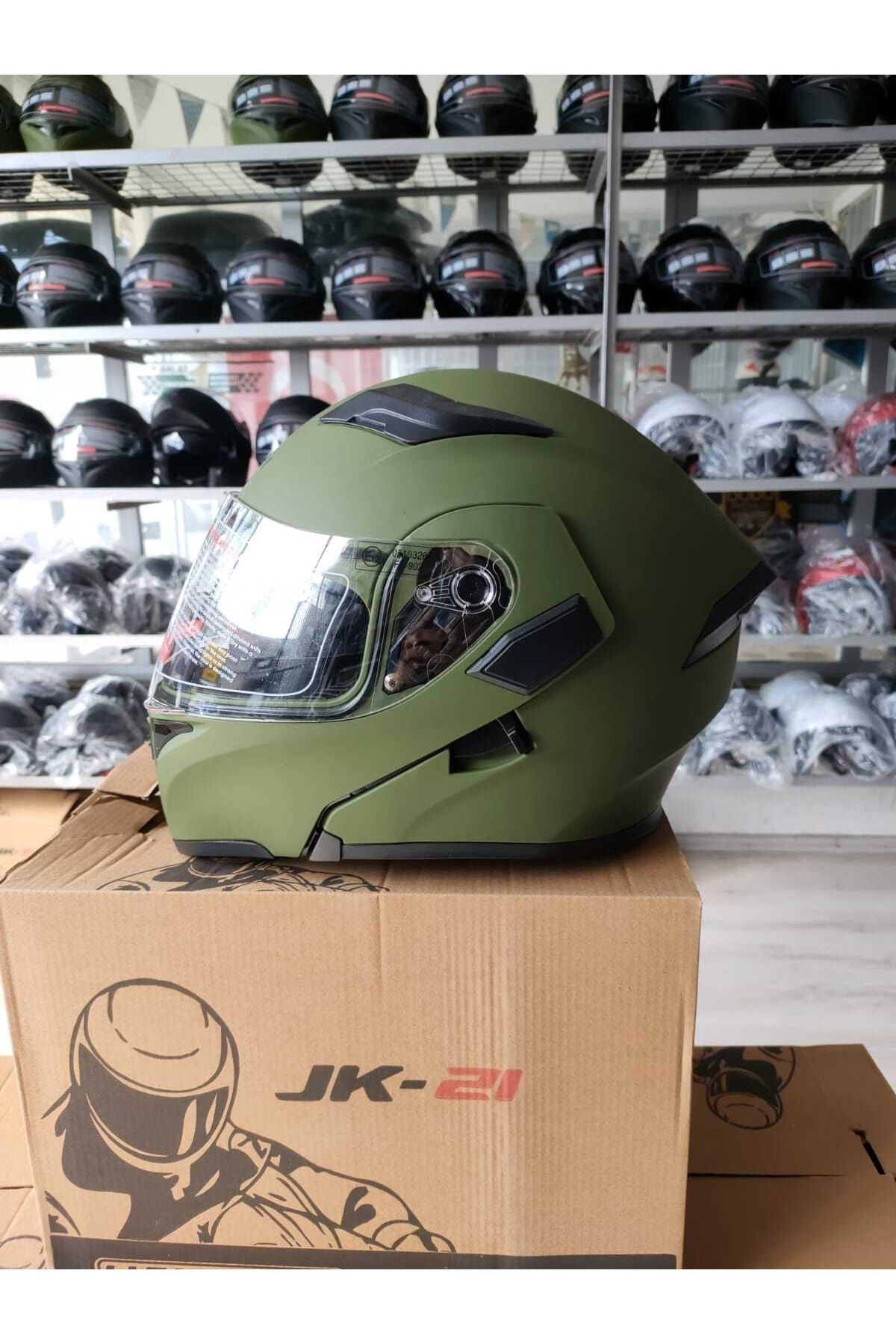 JK20 Jk-21 Kask Çene Açılır Kask Haki Renk