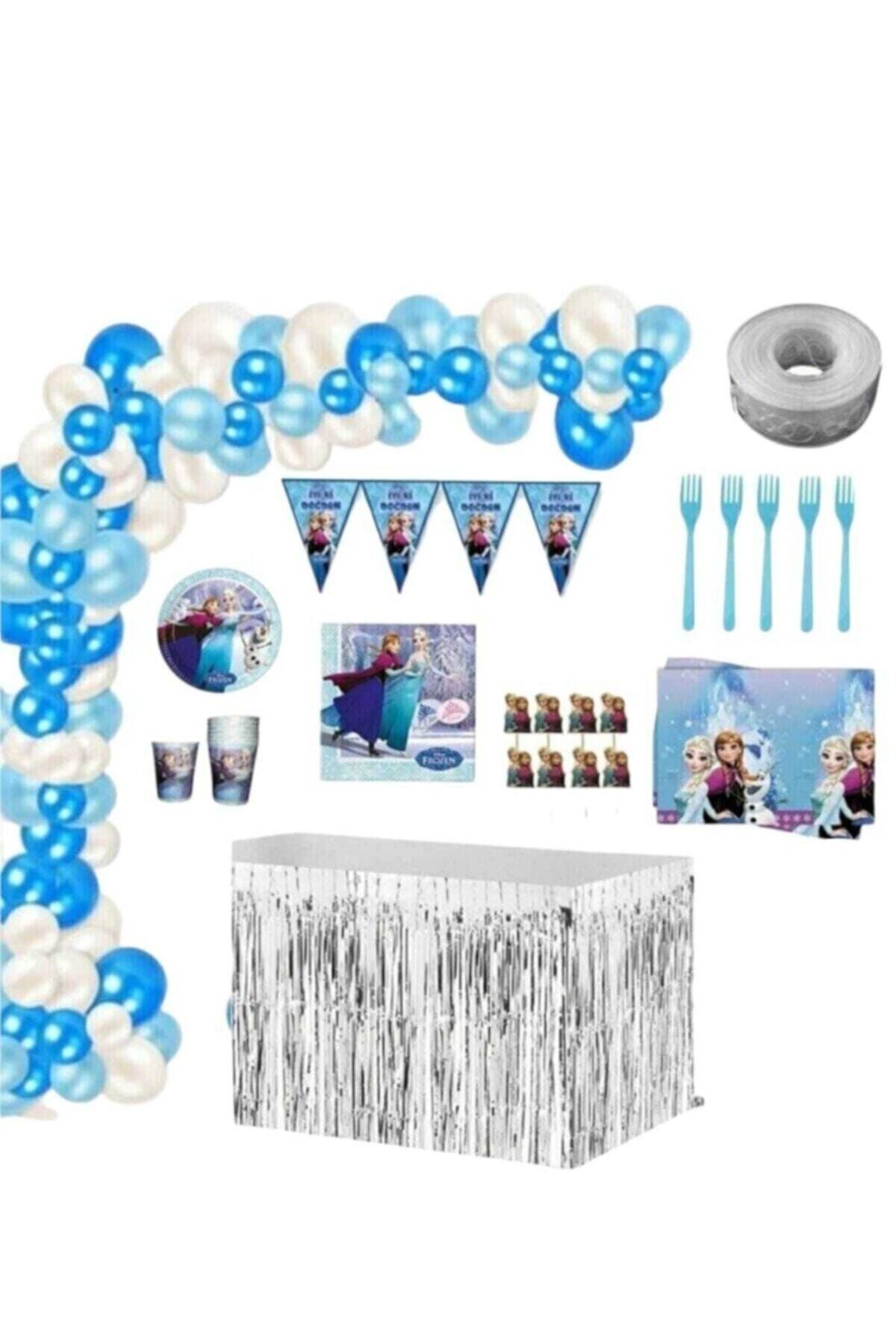 CAVAŞ sun hat Mercansüs Frozen & Elsa 8 Kişilik Hazır Lüks Doğum Günü Parti Seti