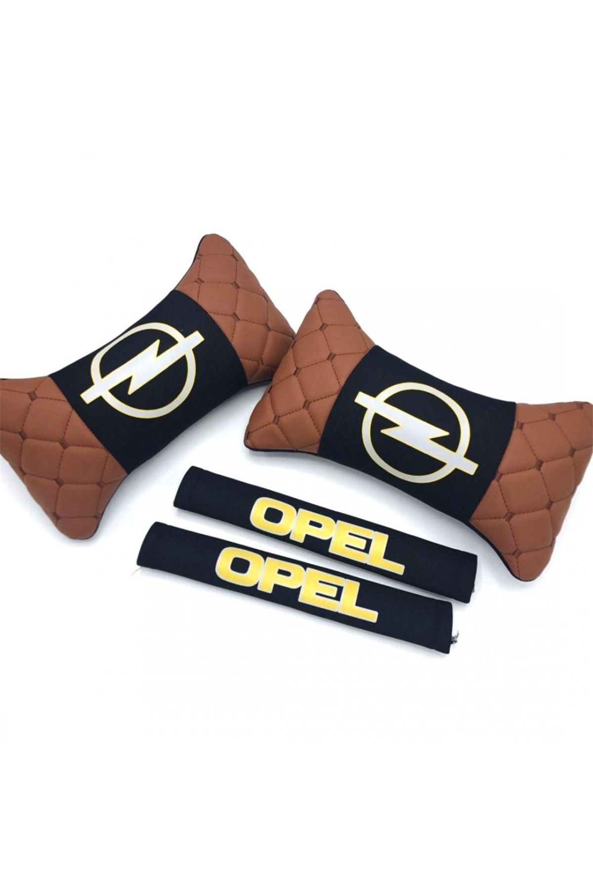 Genel Markalar Opel Logolu Boyun Yastığı Ve Emniyet Kemer Kılıfı Kahverengi