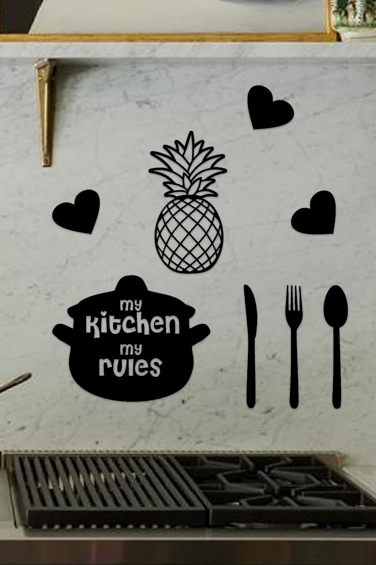 Gibella My Kitchen 8 Parça Mutfak Siyah Lazer Kesim Duvar Dekorasyon Ürünü