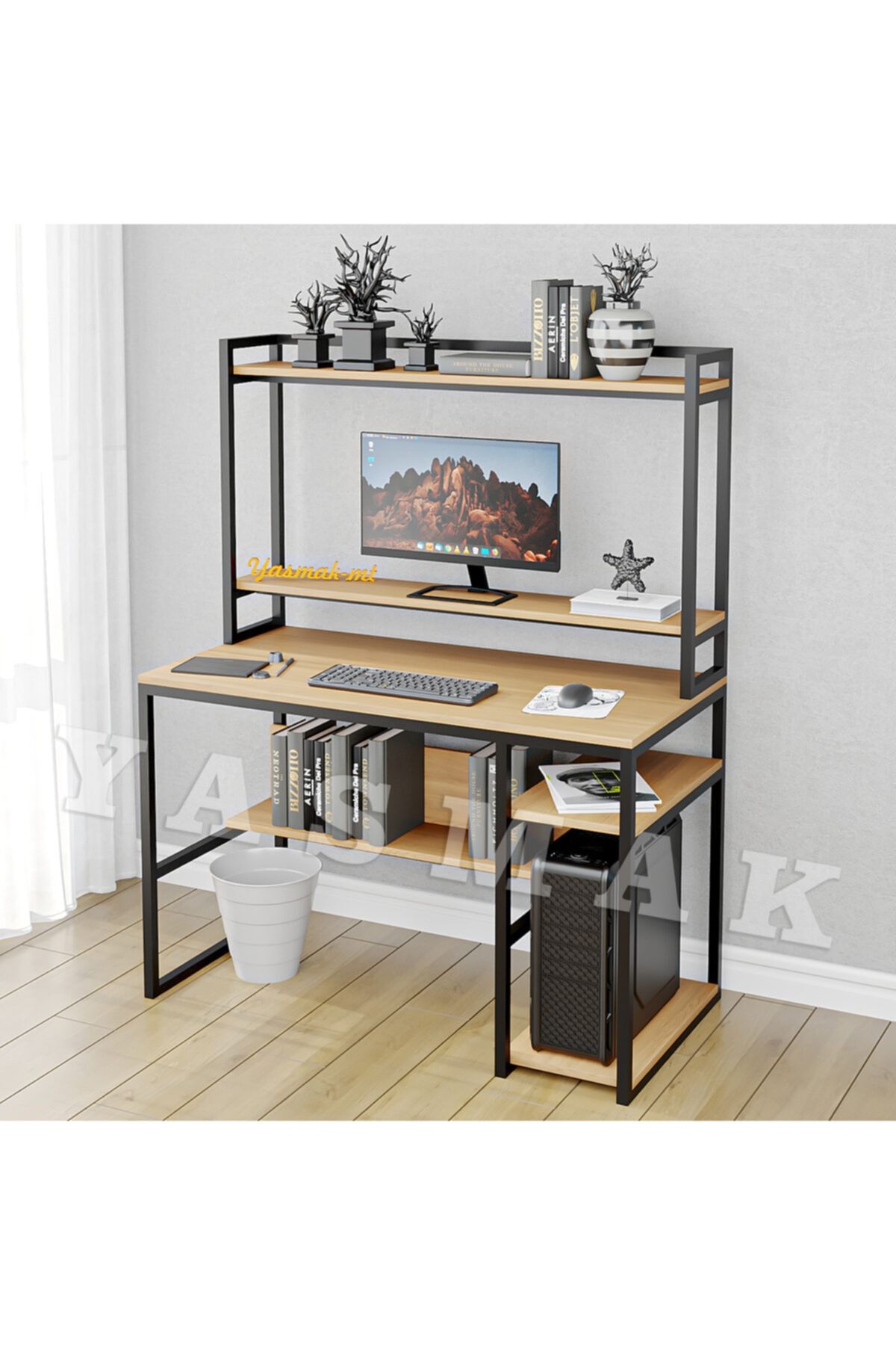 yasmak Raflı Bilgisayar Ve Ofis Masası- Ebru