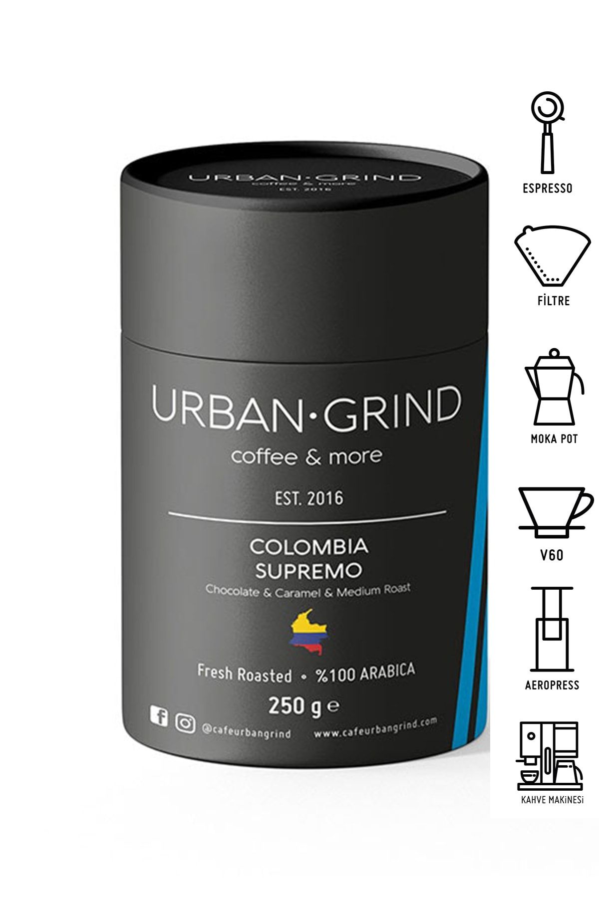 Urban Grind Colombia Ince-orta Öğütülmüş Kahve 250 Gr