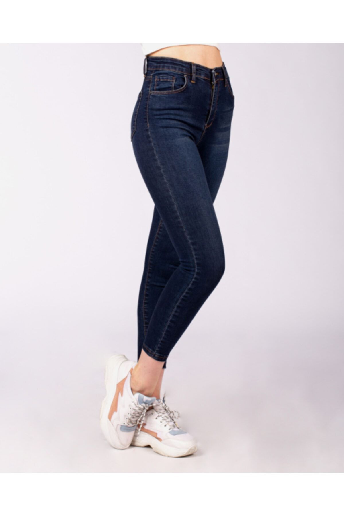 ODL Jeans Kadın Lacivert Yüksek Bel Dar Paça Jean Pantolon