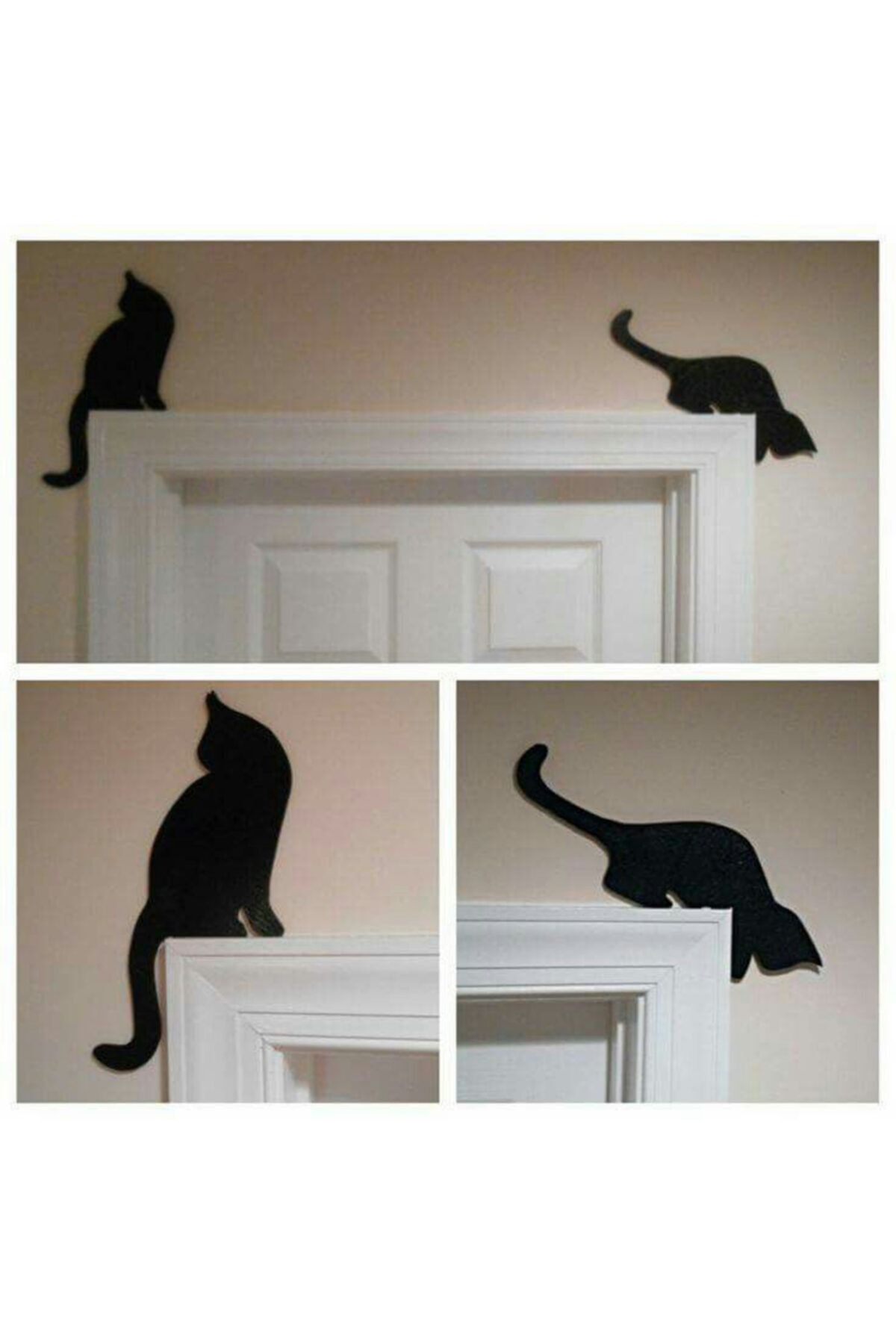 GİZEM SHOP Kediler Ayna,kapı Köşe Dekoru Sevimli Kediler Duvar Süsü, Ahşap Lazer Kesim Dekoratif Tablo Siyah