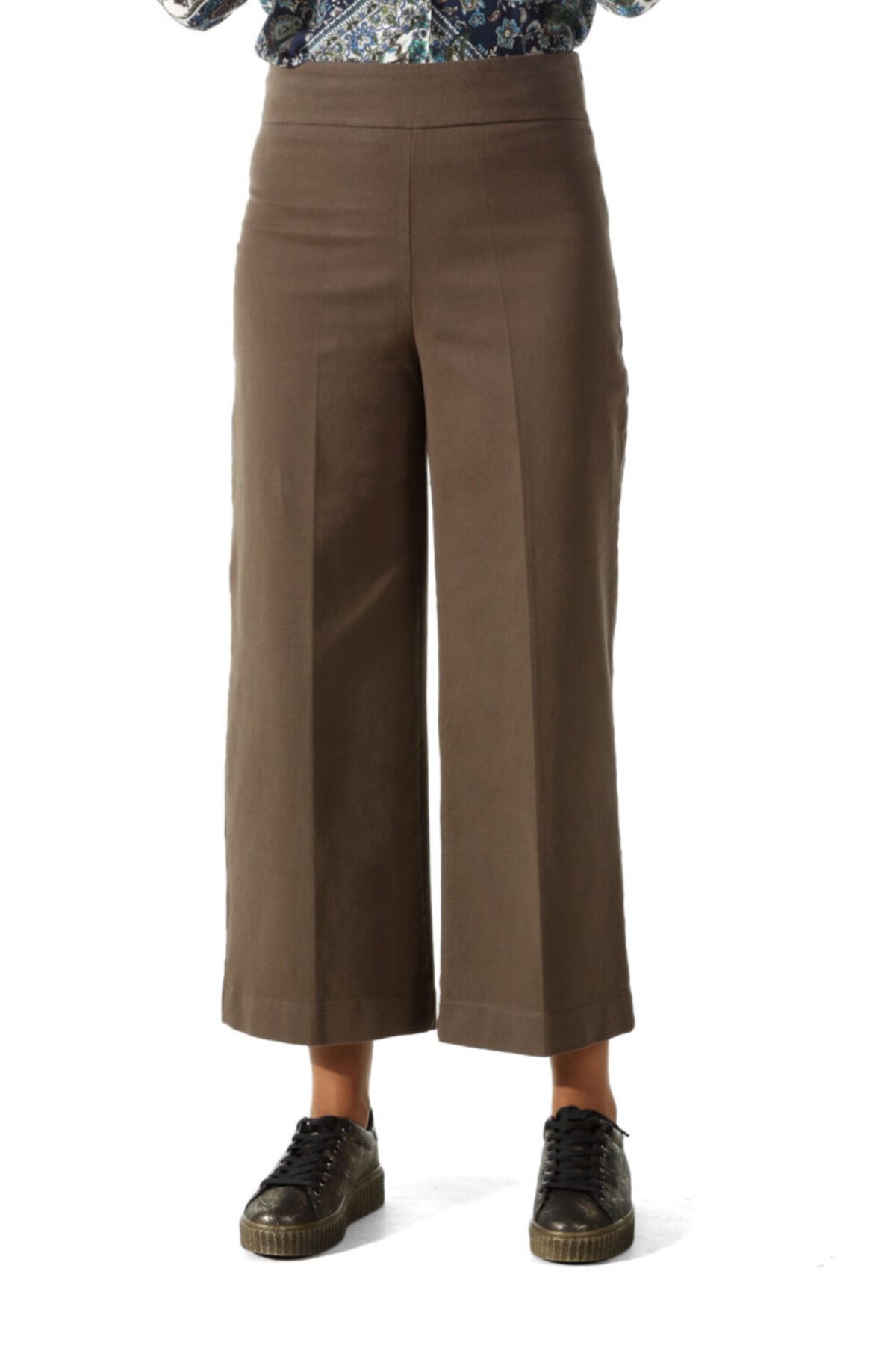 Ekrumoda Kadın Kahverengi Gizli Fermuarlı Pantolon