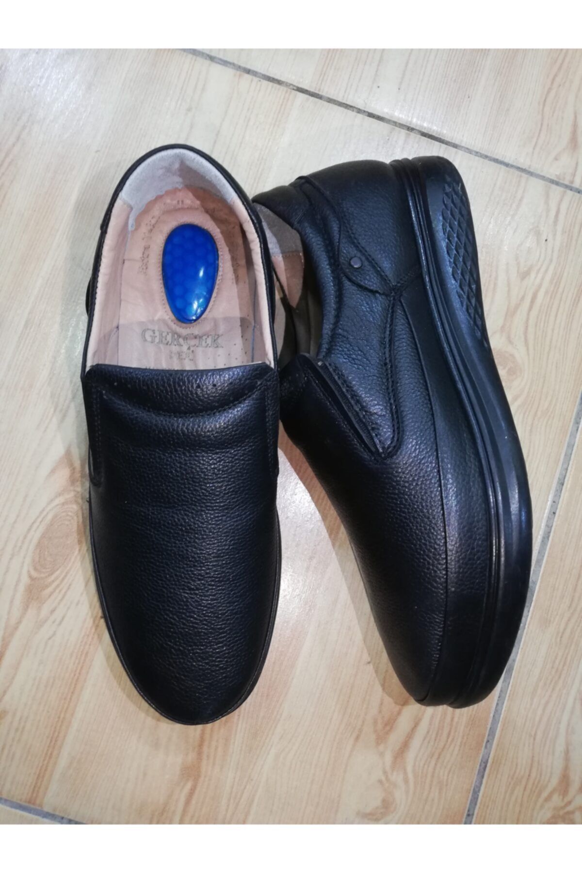 ÖZLEM AYAKKABI Erkek Deri Siyah Bağsız Jel Tabanlı Ortopedik Ayakkabı