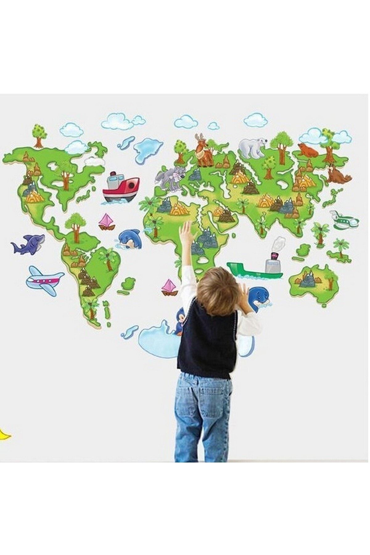 CRYSTAL KIDS Çocuk Haritası Dünya Haritası Atlası Bebek Odası Duvar Sticker Çıkartma
