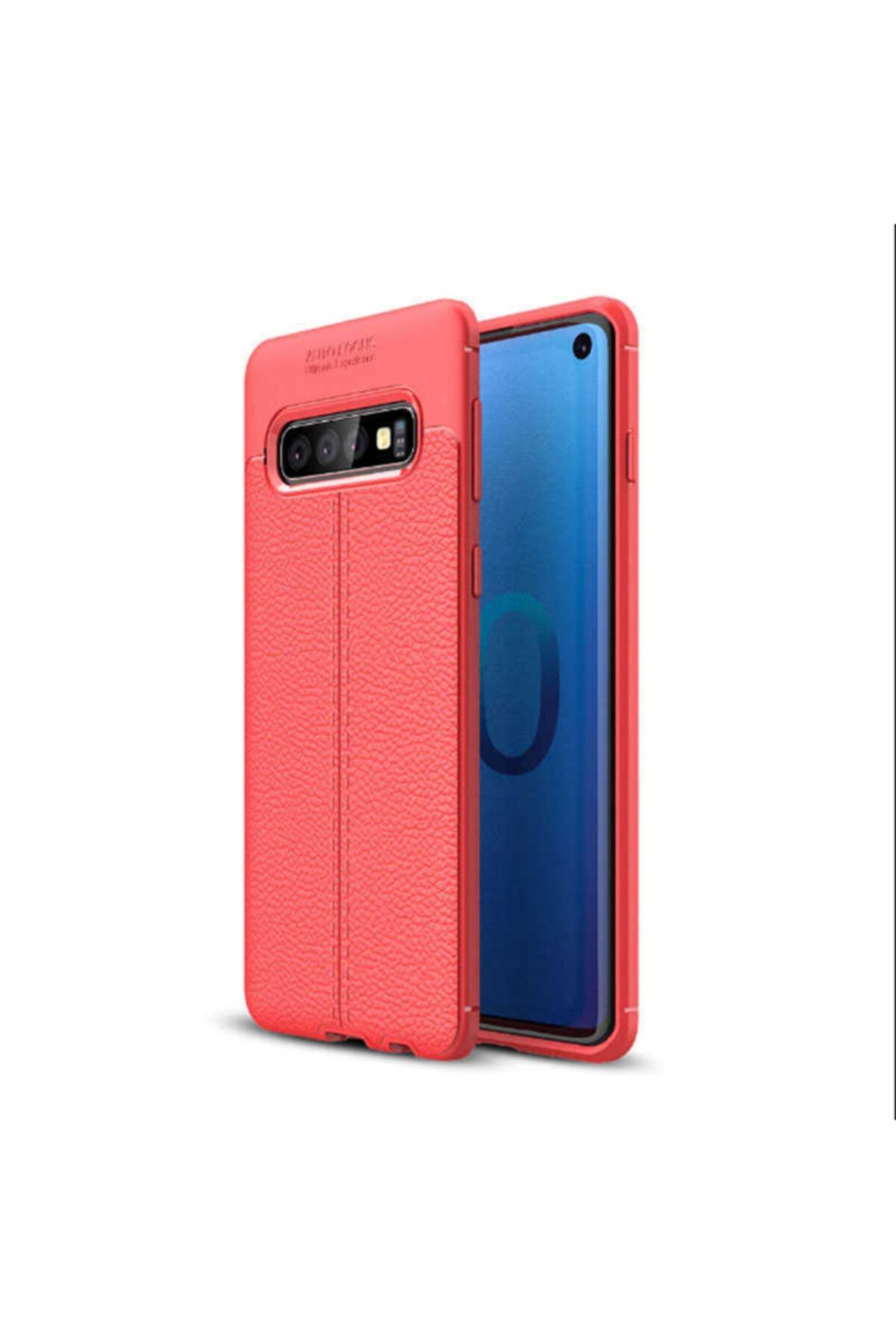 Nezih Case Kırmızı Samsung Galaxy S10 Uyumlu Deri Görünüm Silikon Kılıf