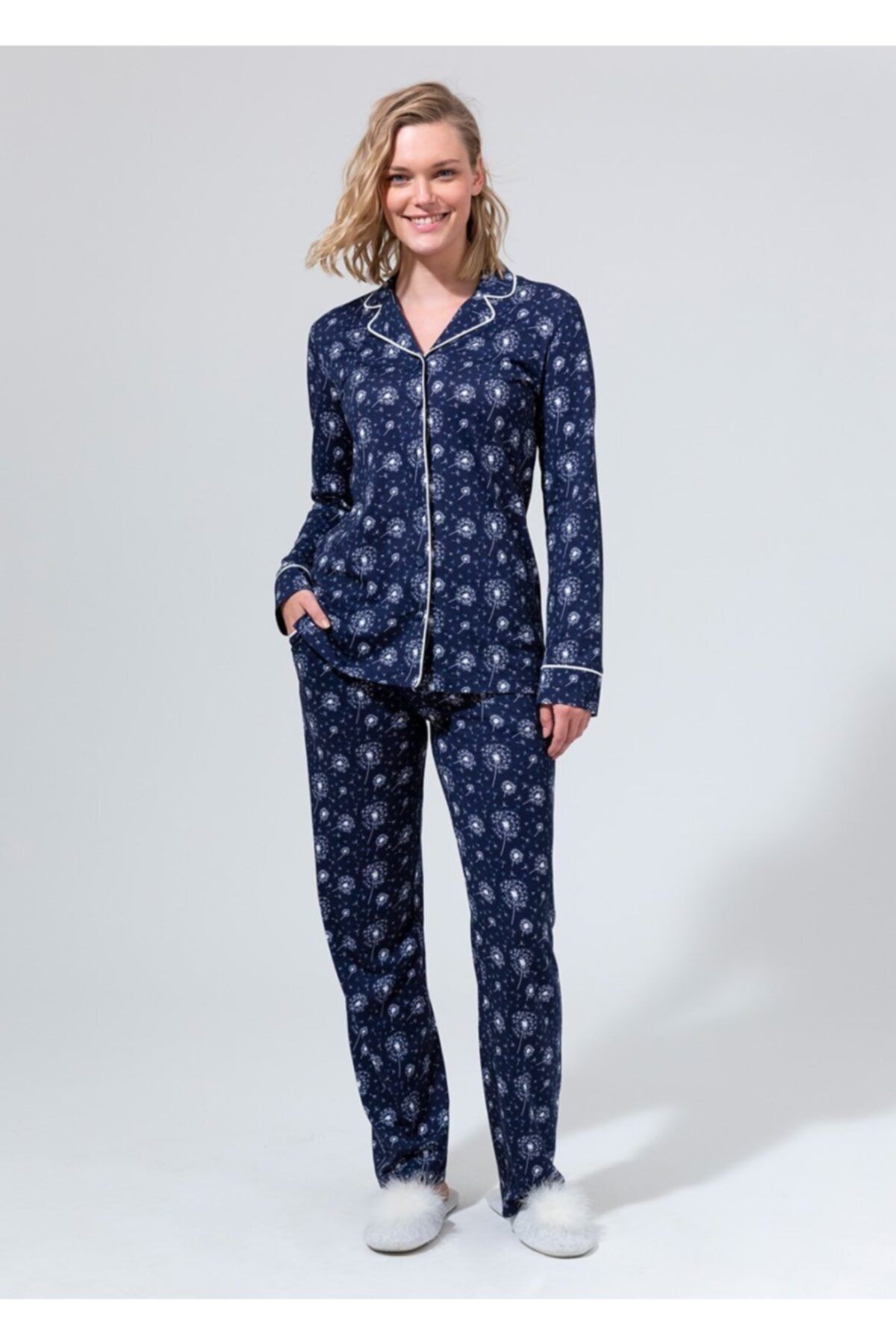 Dagi Kadın Lacivert Gömlek Uzun Kol Pijama Takımı