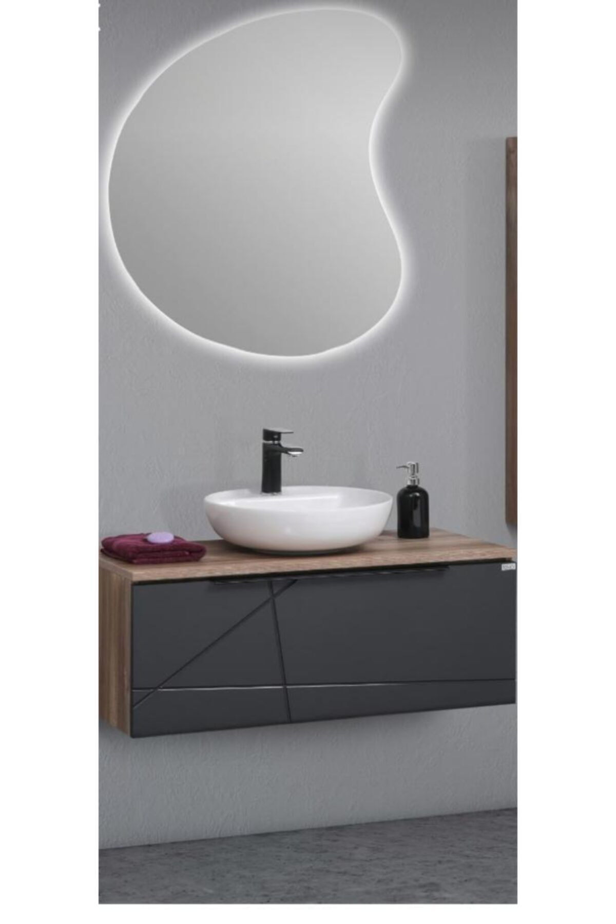 Tekoplus Thin Gri Banyo Dolabı Takım 90 cm