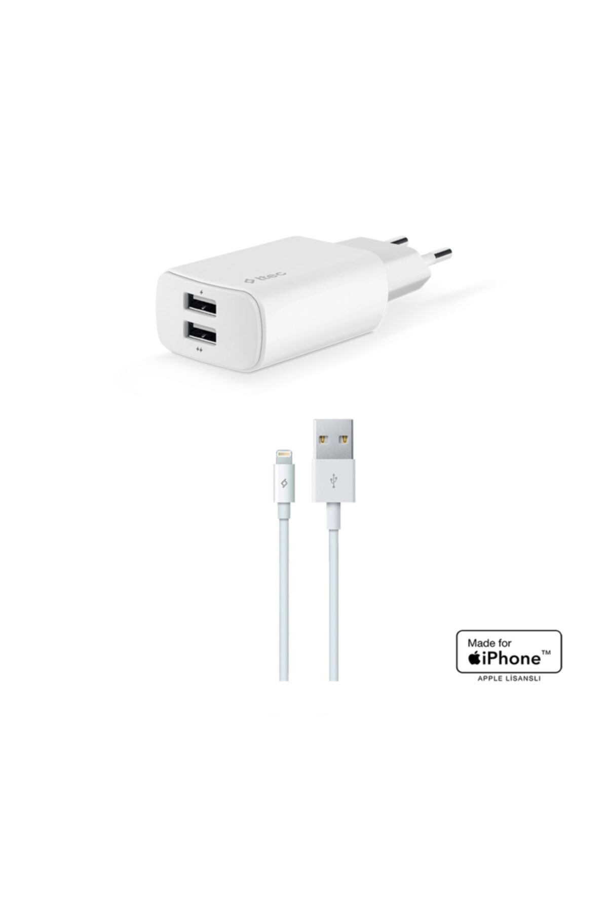 Ttec Quantum Duo Apple Mfi Lisanslı Seyahat Şarj Aleti 1a+2.4a + Lightning Kablo