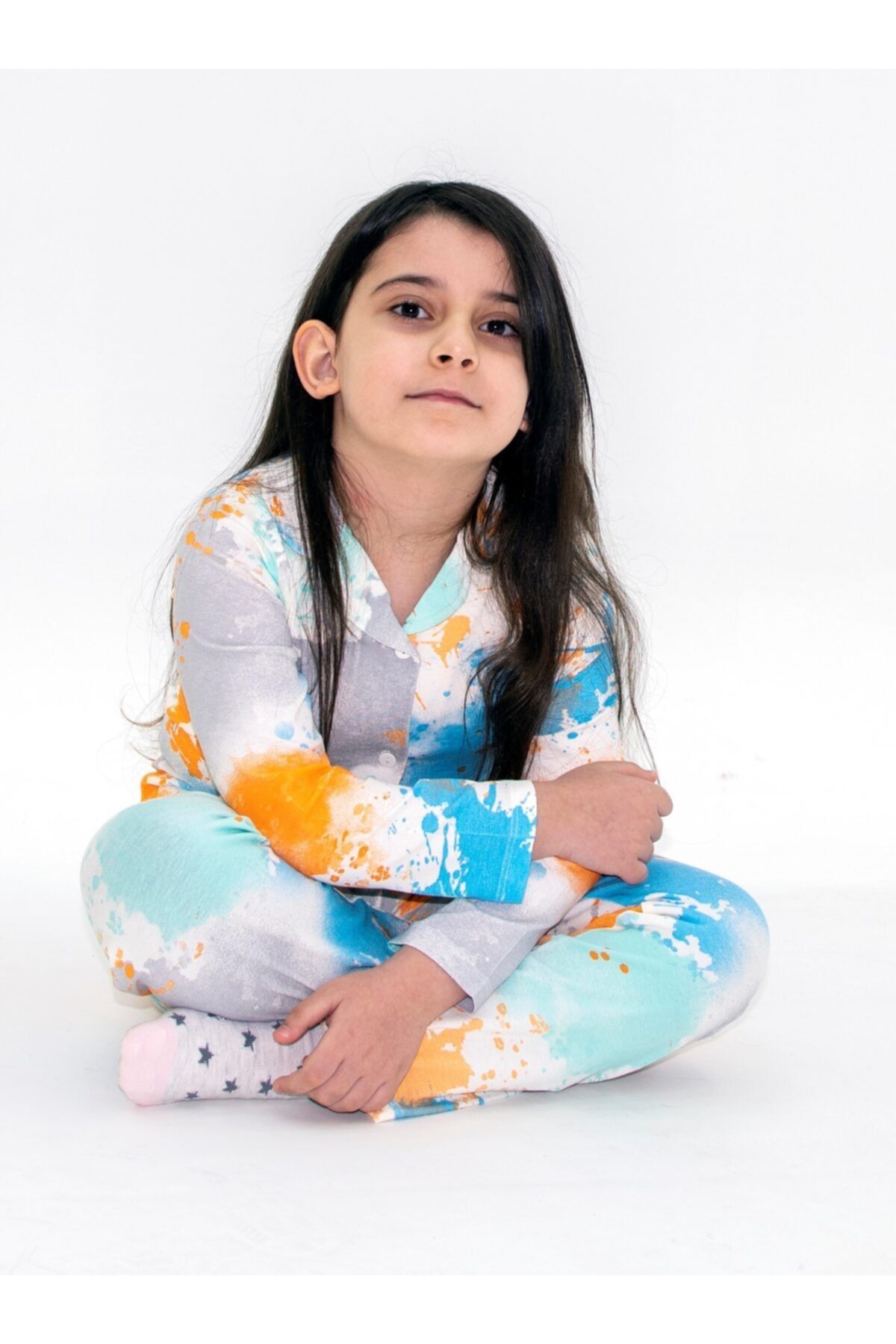 The LUXE Kız Çocuk Mavi Batik Desen Pamuklu Pijama Takımı
