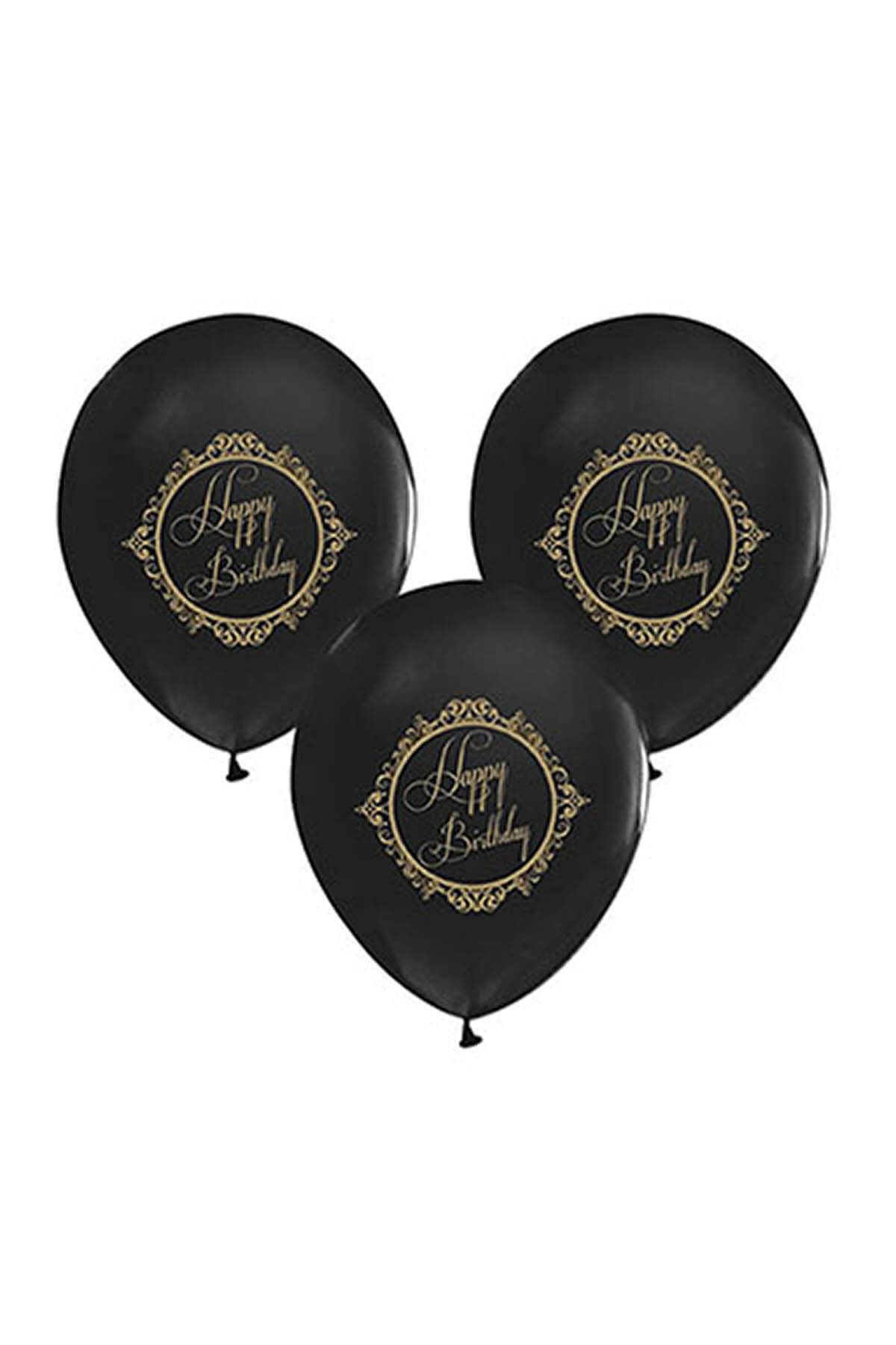 KullanAt Market Altın Happy Birthday Yazılı Siyah Balon