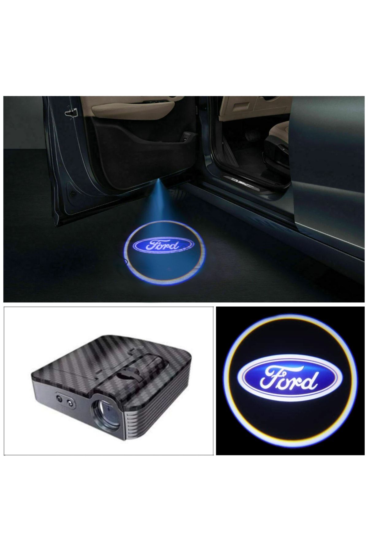 C9 Ford Uyumlu Karbon Kapı Altı Led Logo Mesafe Sensörlü Yeni Nesil