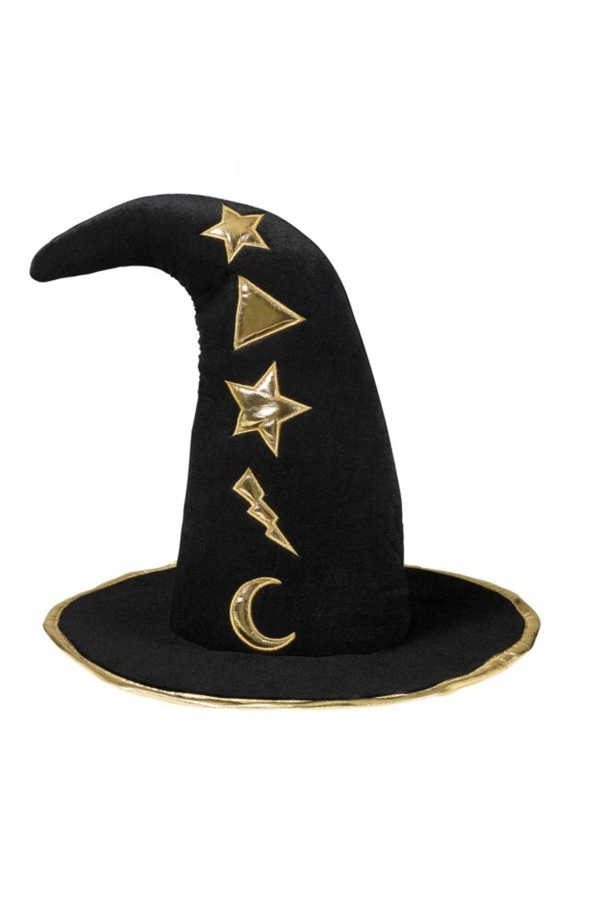 YTSHOP Kadife Cadı Şapka Ay Ve Yıldız Altın Renk Desenli.
