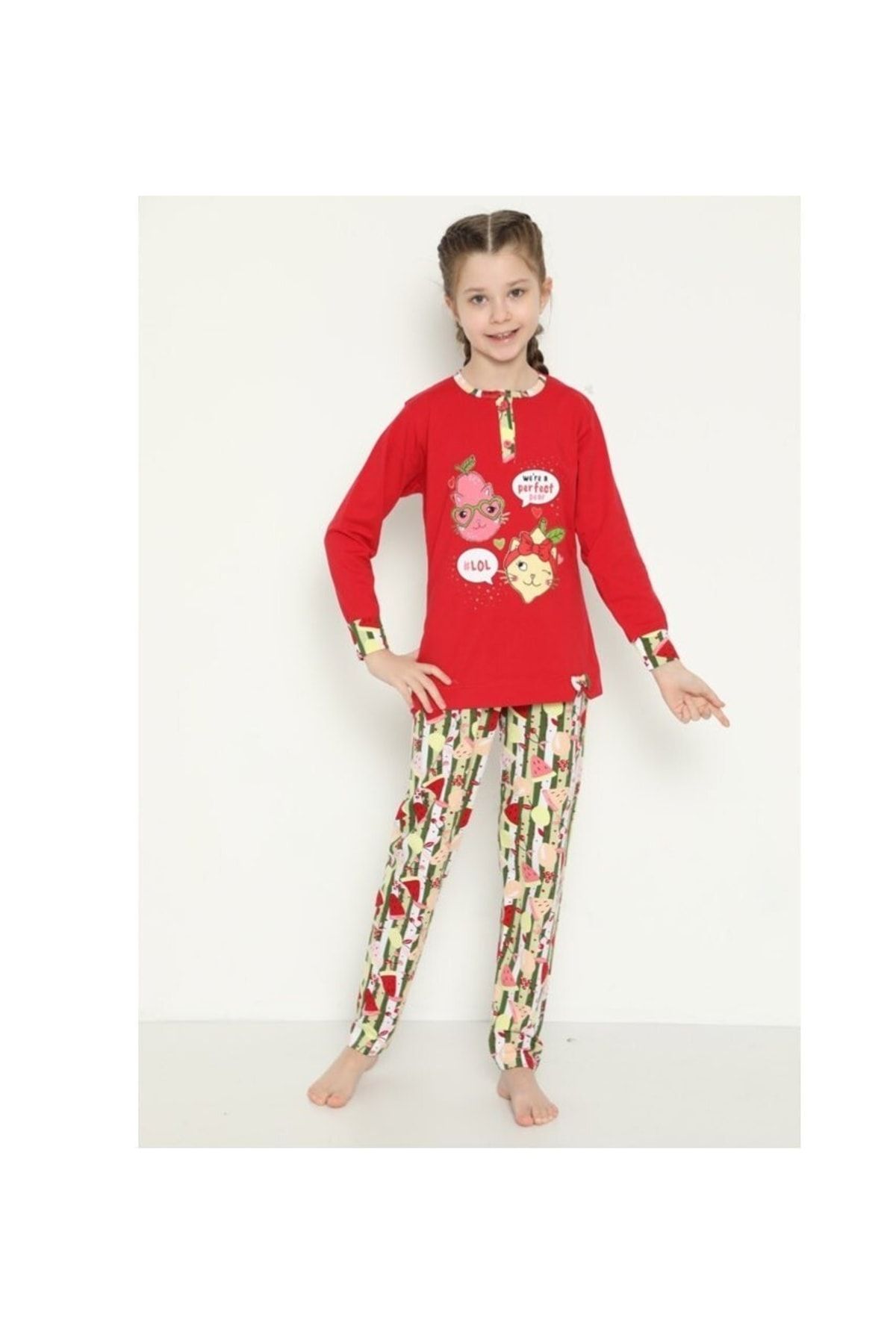 Tarık Meyvalı Desenli Kız Çocuk Penye Pijama Takımı