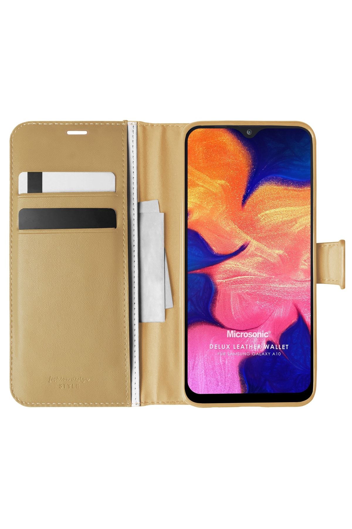 Microsonic Samsung Galaxy A10 Kılıf Delux Leather Wallet Gold