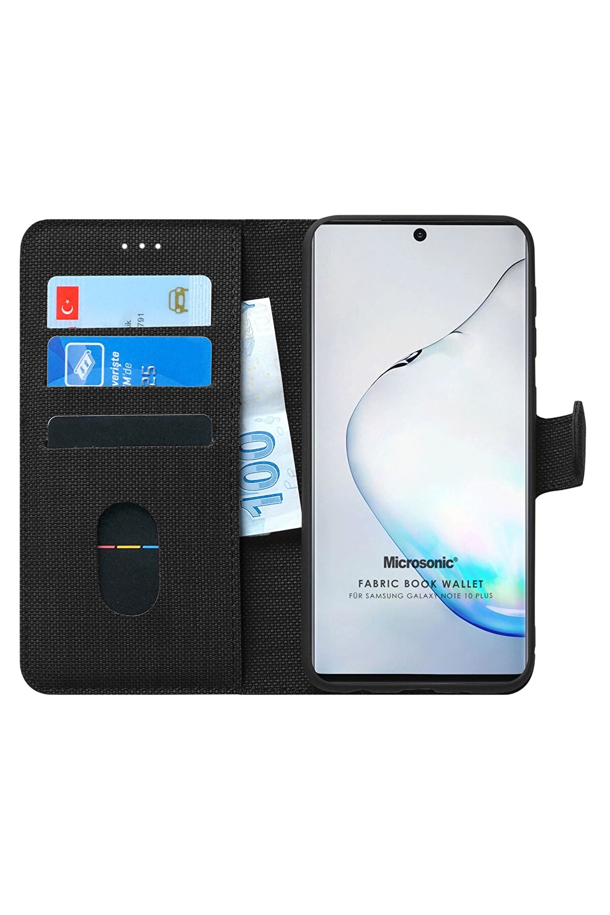Microsonic Galaxy Note 10 Plus Kılıf Fabric Book Wallet Siyah