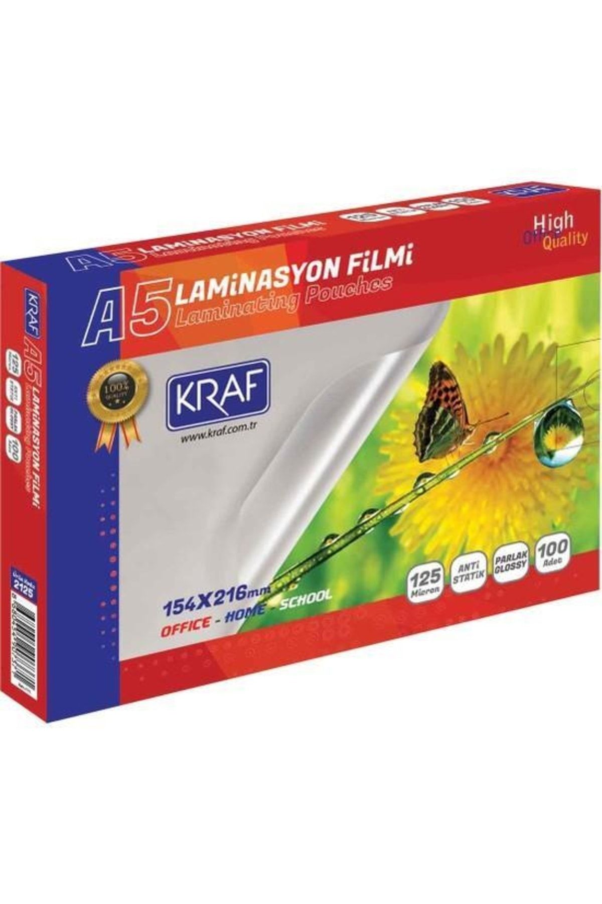 KRAF Laminasyon Filmi Parlak A5 100'lü 125 Micron 2125
