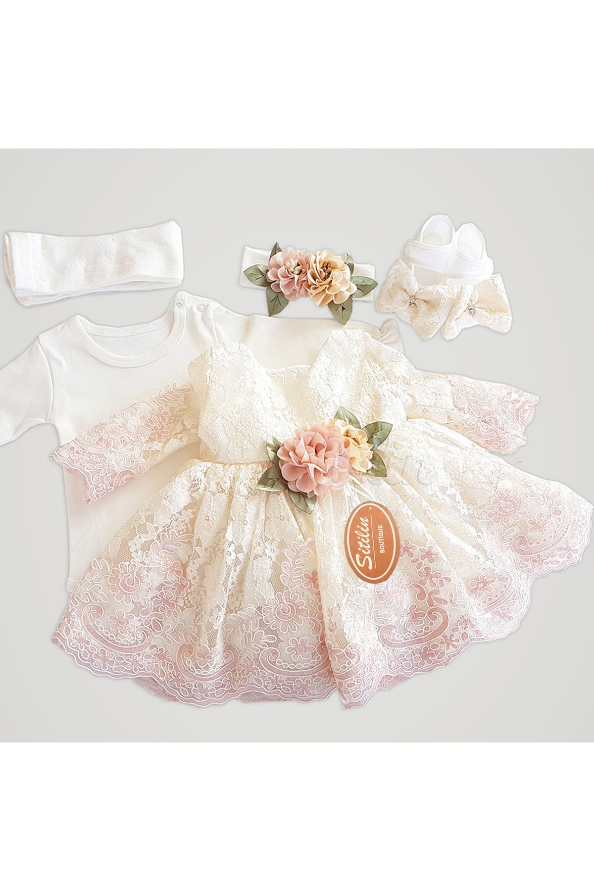 Sitilin Kız Bebek Mevlüt Elbisesi Gelinlik Fransız Dantelli Takımı