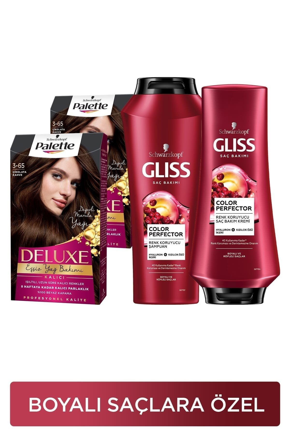Gliss Palette Deluxe 3-65 Çikolata Kahve x 2 Adet + Color Perfector Renk Koruyucu Şampuan