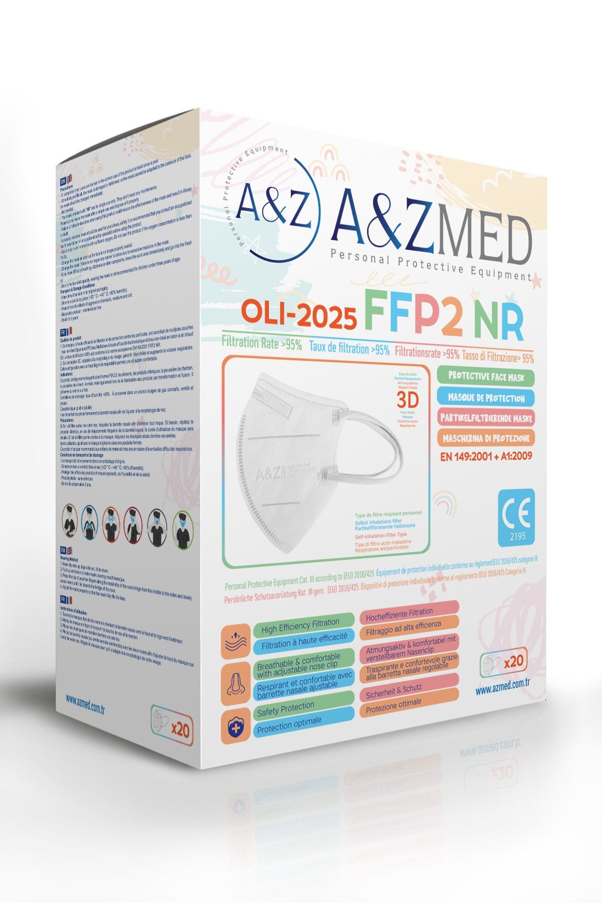 A&Z Med FFP2 Çocuk Maskesi Telli ve Tek Tek Paketli 20 Adetlik 1 Kutu - Beyaz