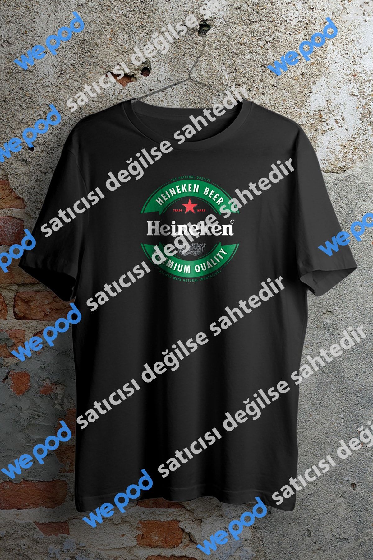 WePOD Netstyle Heineken Logo Baskılı Siyah Unisex Tshirt