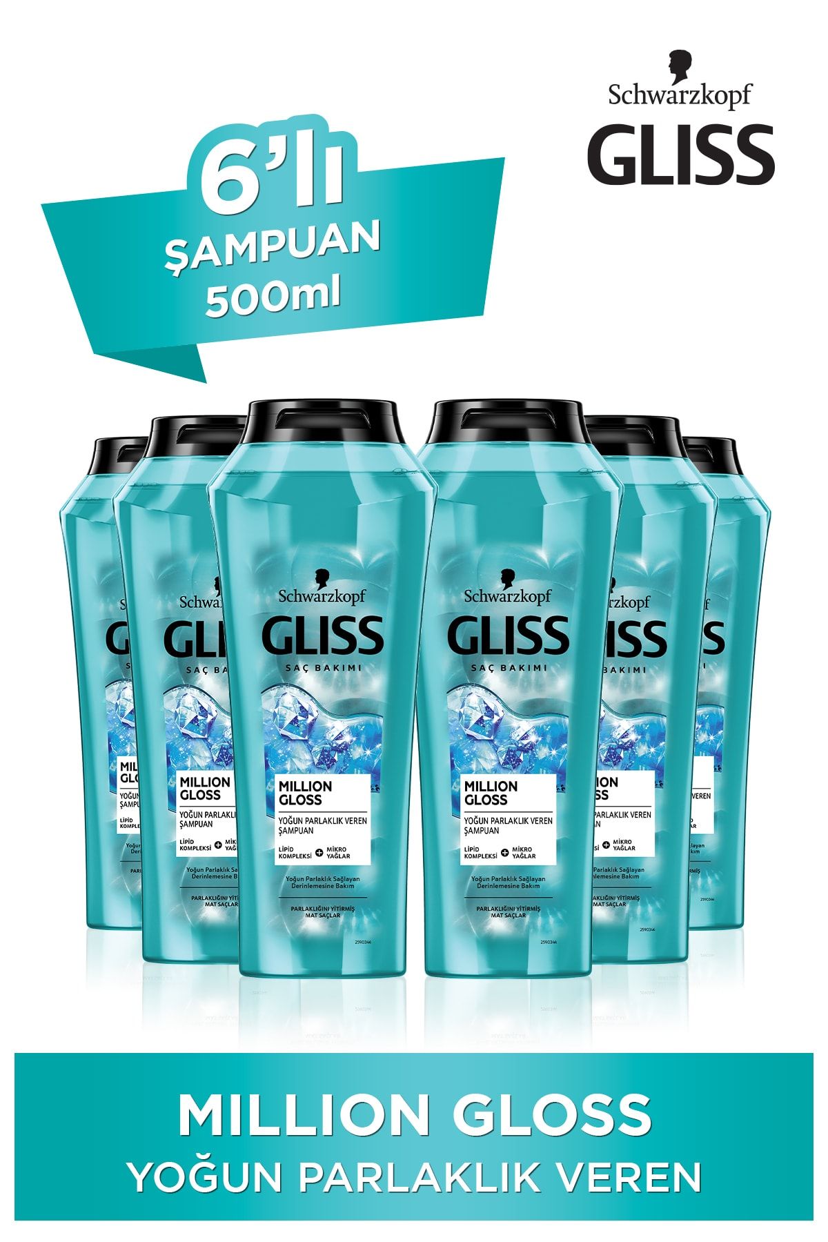 Gliss Gliss Million Gloss Yoğun Parlaklık Veren Şampuan 500 ml 6'lı