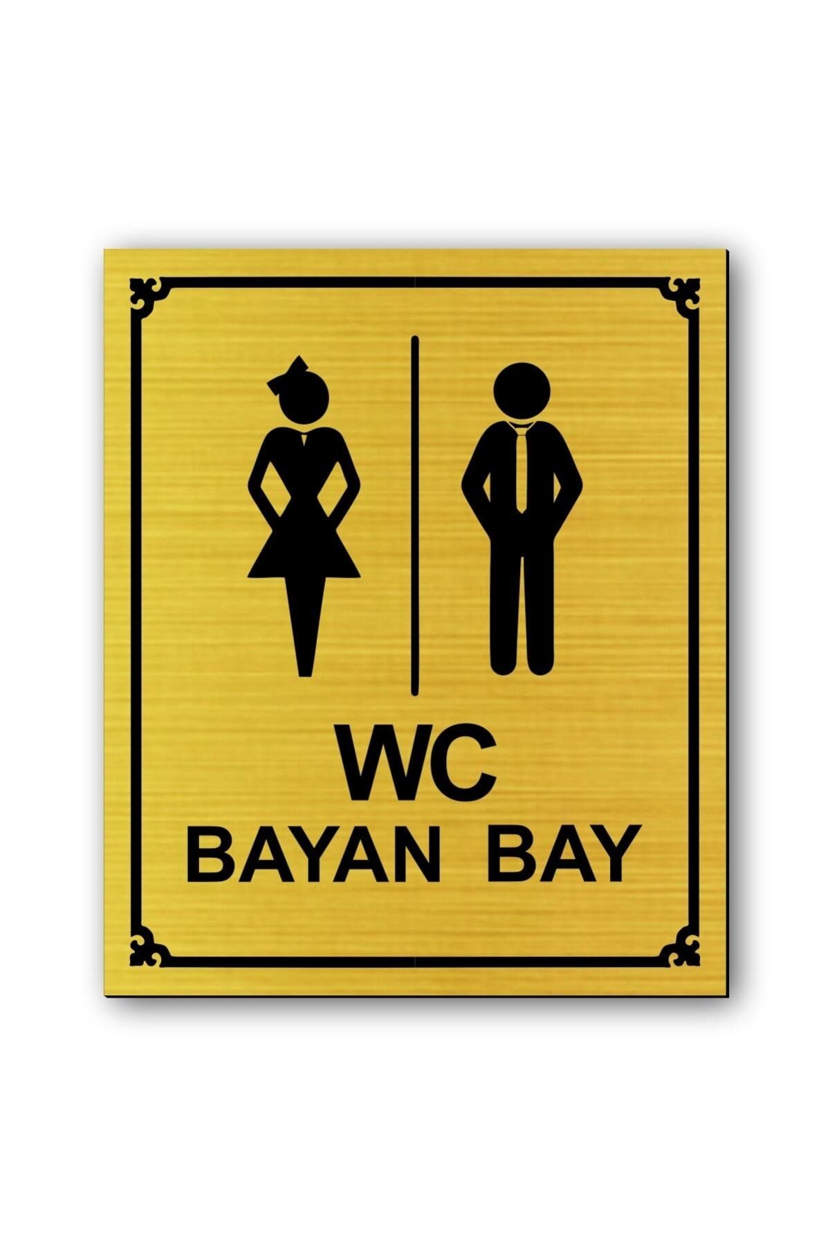hediyemyoldaa Wc Kadın Erkek  Tuvalet Kapı Uyarı - Yönlendirme Levhası Altın Renkli 10 Cm X 12 Cm Cm Rezopal Levha