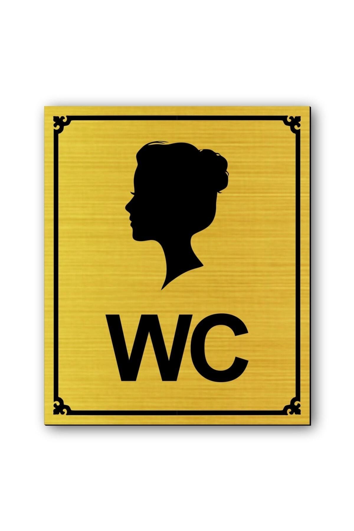 hediyemyoldaa Kadın Tuvalet Figür Kapı Uyarı Yönlendirme Levhası Altın Renkli 10 cmx12 cm