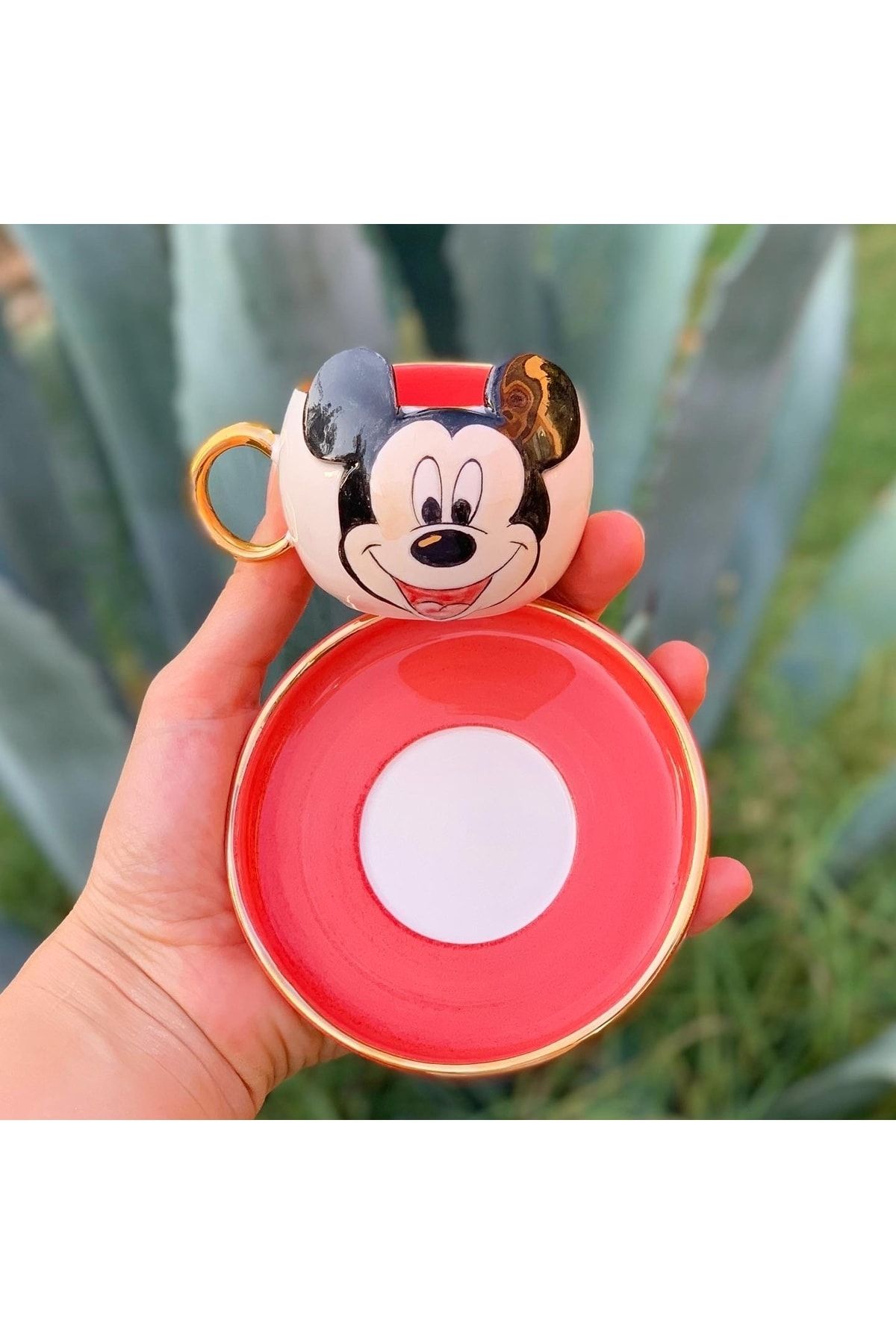 BSK Ceramics Handmade Mickey Mouse Kahve Fincanı Kırmızı Seramik El Yapımı