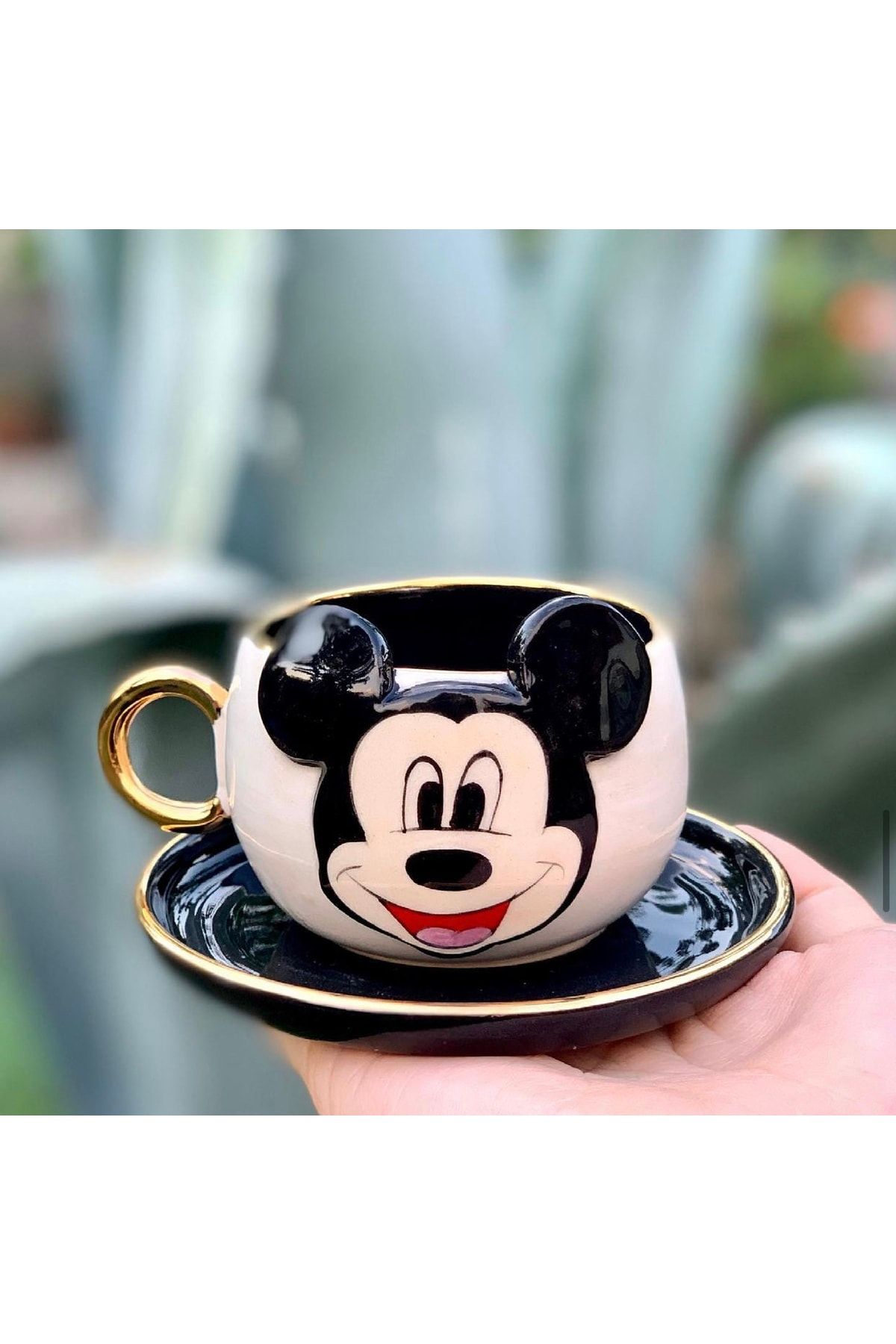 BSK Ceramics Handmade Mickey Mouse Kahve Fincanı Siyah Seramik El Yapımı