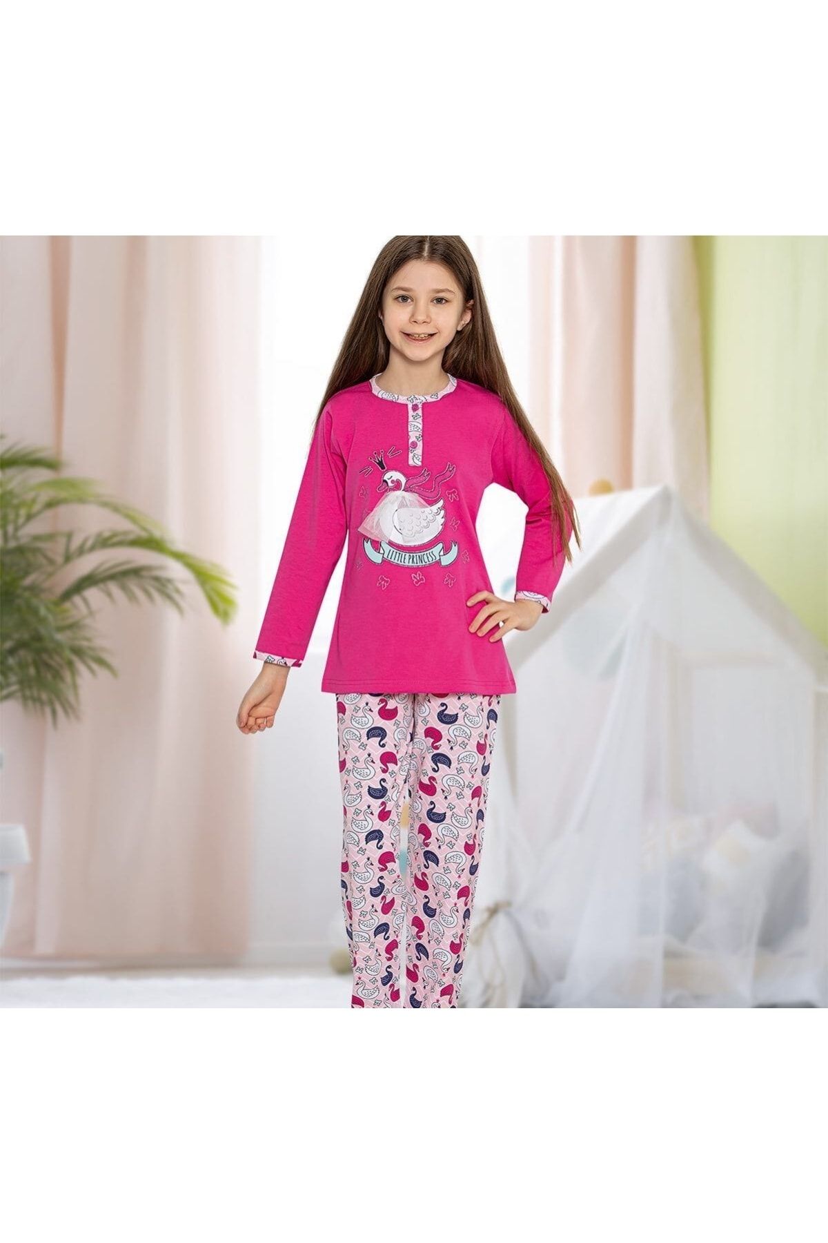 Tarık Kuğulu Kız Çocuk Penye Pijama Takımı