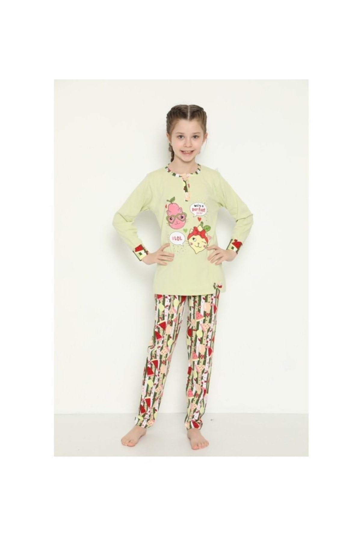 Tarık Meyvalı Desenli Kız Çocuk Penye Pijama Takımı