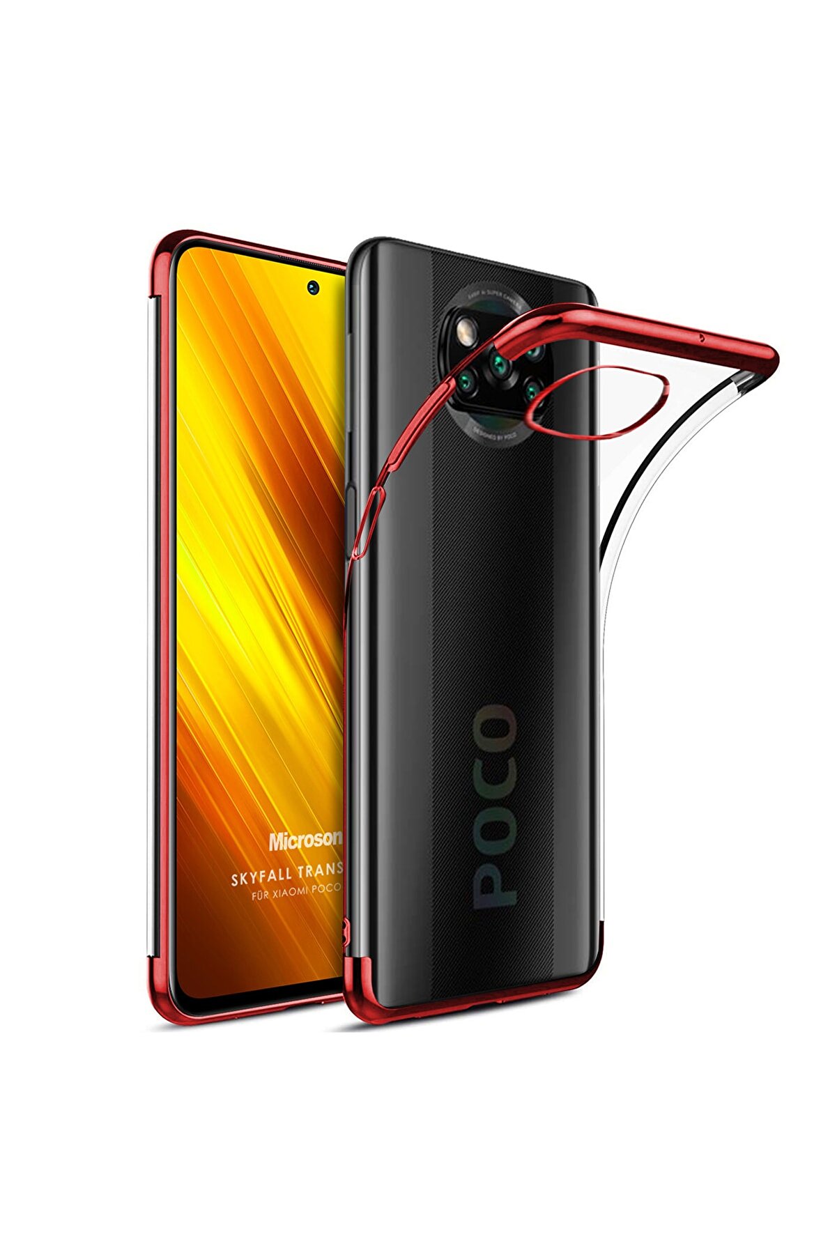 Microsonic Xiaomi Poco X3 Nfc Kılıf Skyfall Transparent Clear Kırmızı