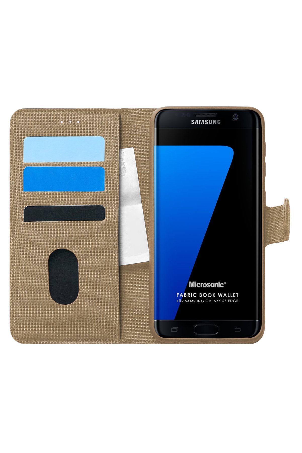 Microsonic Samsung Galaxy S7 Edge Kılıf Fabric Book Wallet Gold