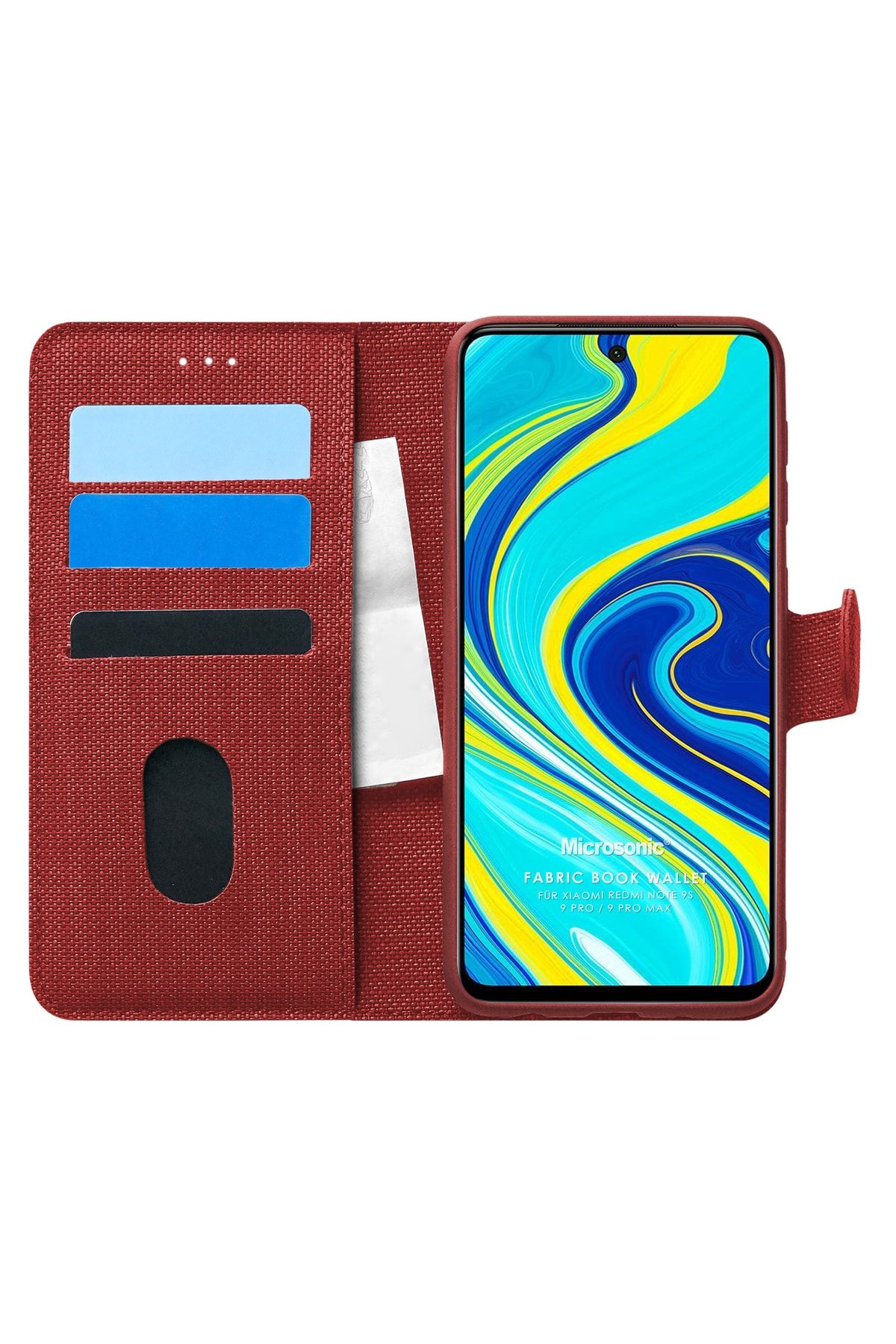 Microsonic Redmi Note 9 Pro Kılıf Fabric Book Wallet Kırmızı