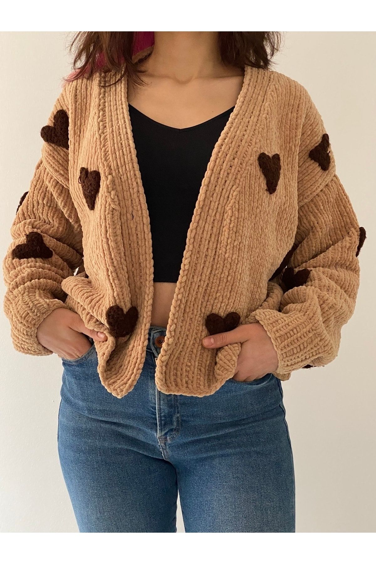 Hülya Dükkan Kalpli Oversize Kadife Hırka