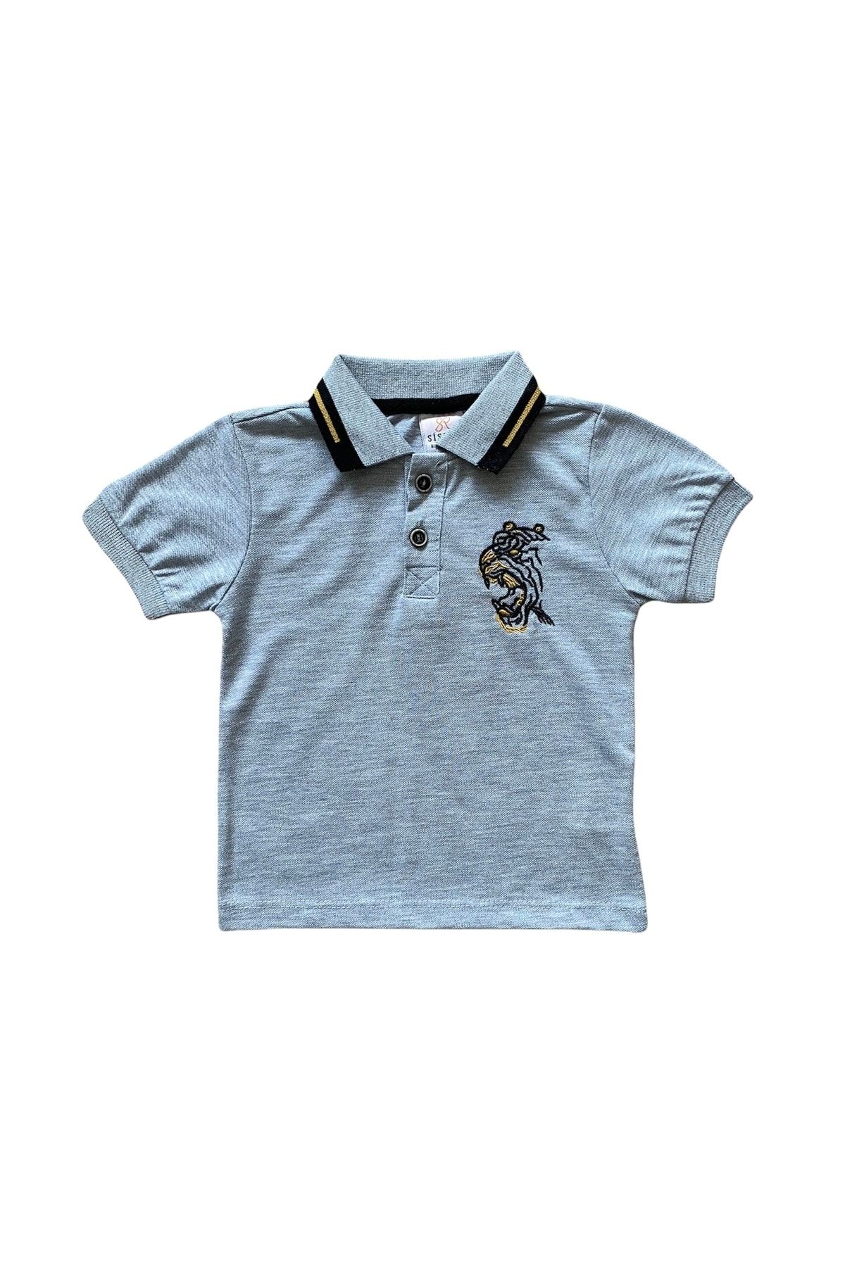 Sisero Gri Aslan Nakışlı Erkek Çocuk Lacos T-shirt